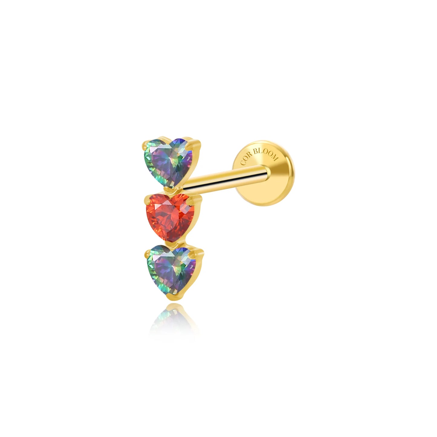 Titanium Adelpha Trio Heart Stud - Dark & Fire