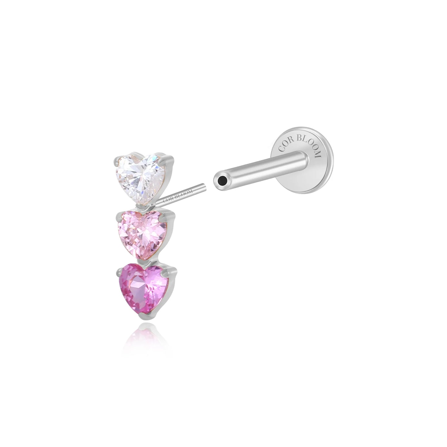 Titanium Adelpha Trio Heart Stud - Gradient Pink