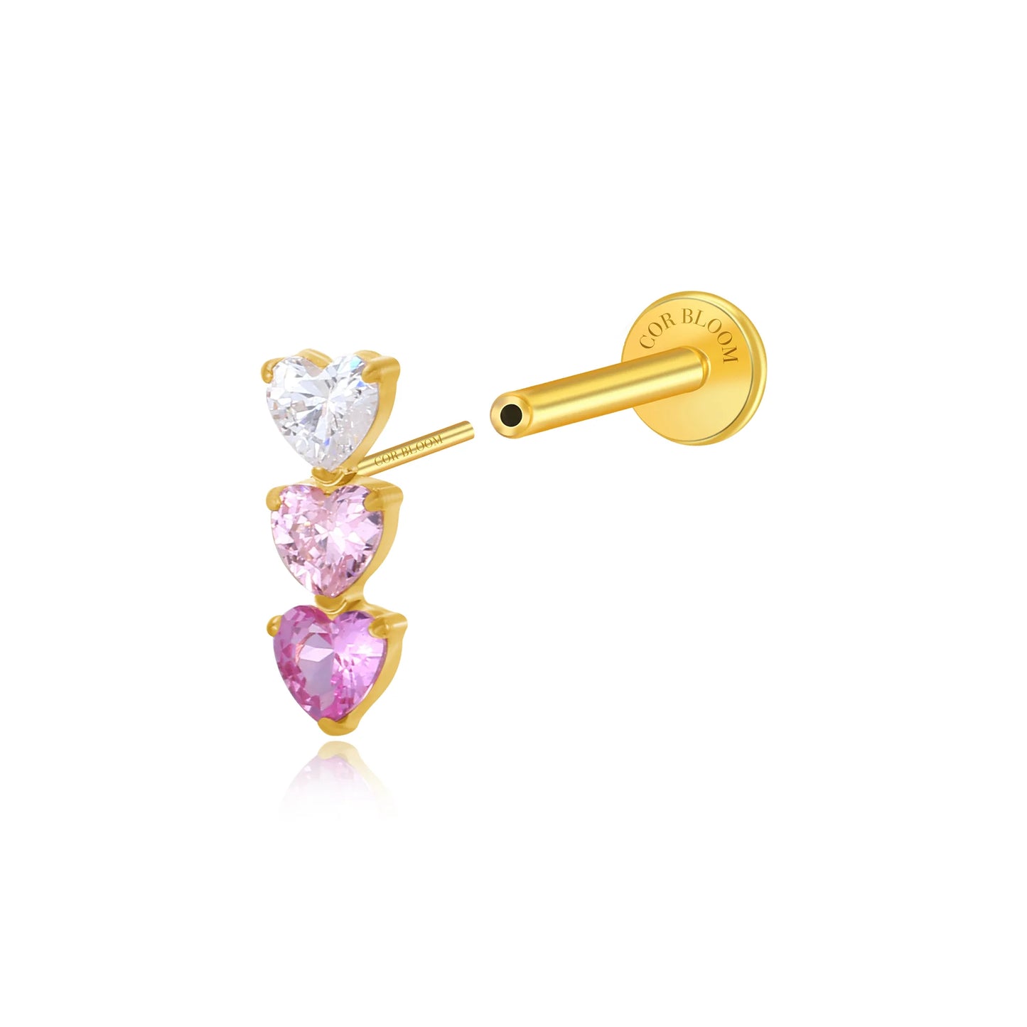 Titanium Adelpha Trio Heart Stud - Gradient Pink