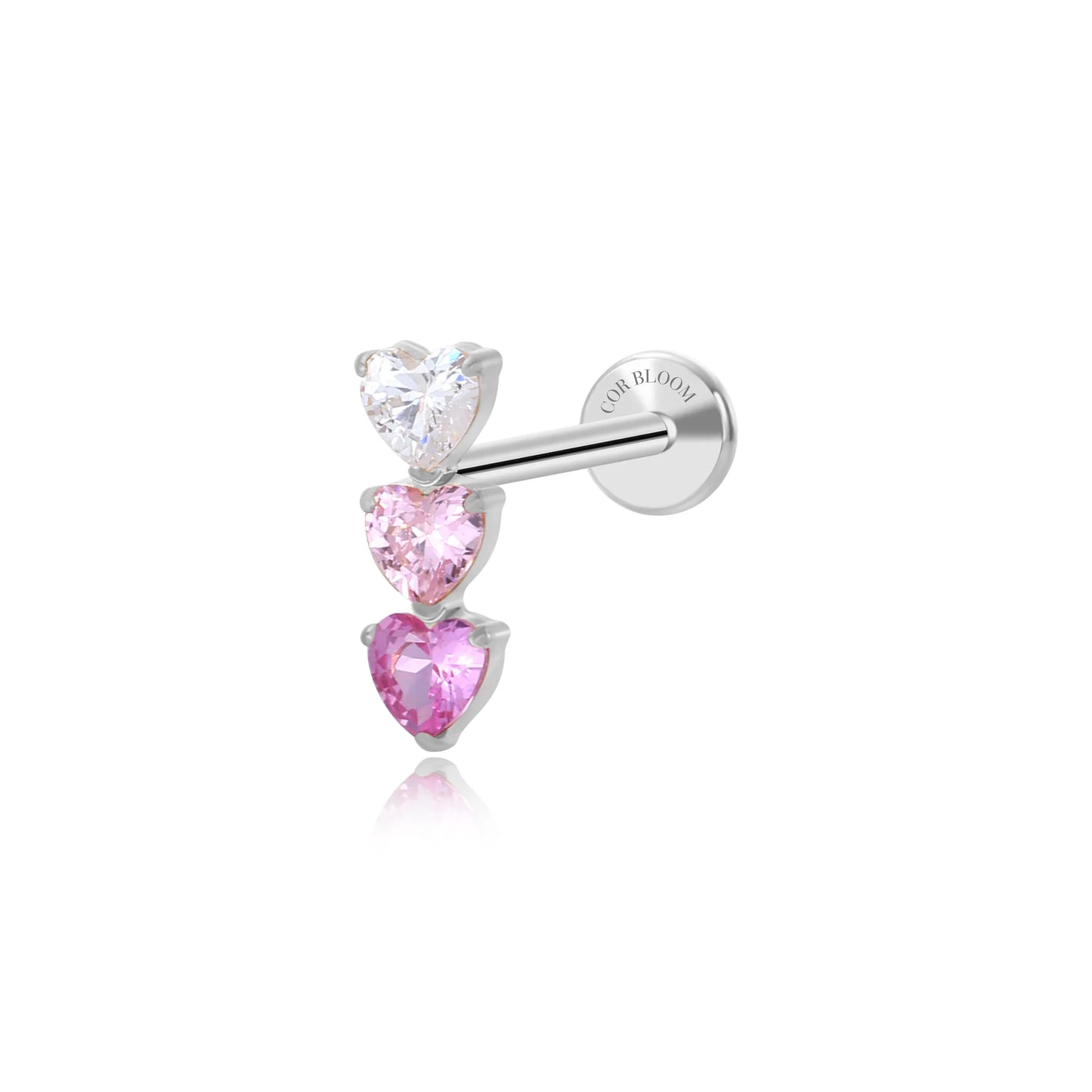 Titanium Adelpha Trio Heart Stud - Gradient Pink