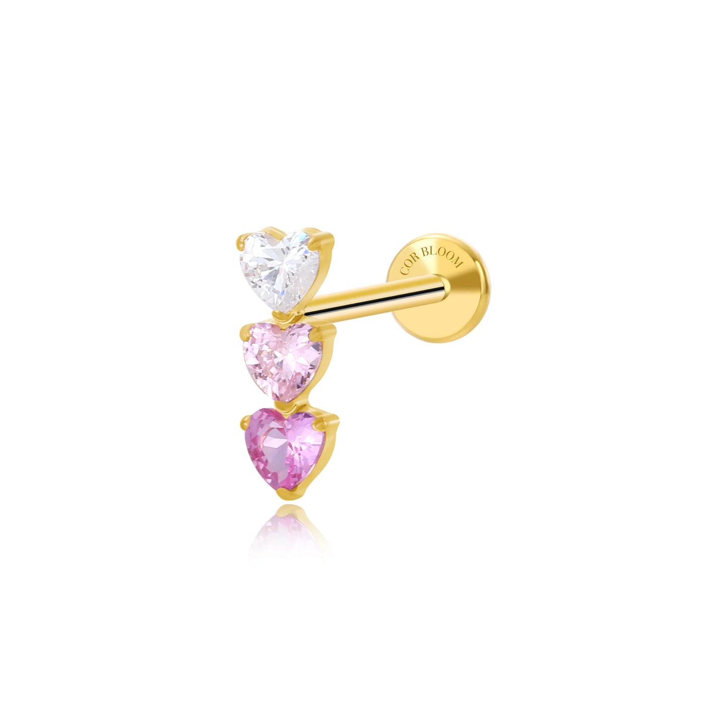 Titanium Adelpha Trio Heart Stud - Gradient Pink