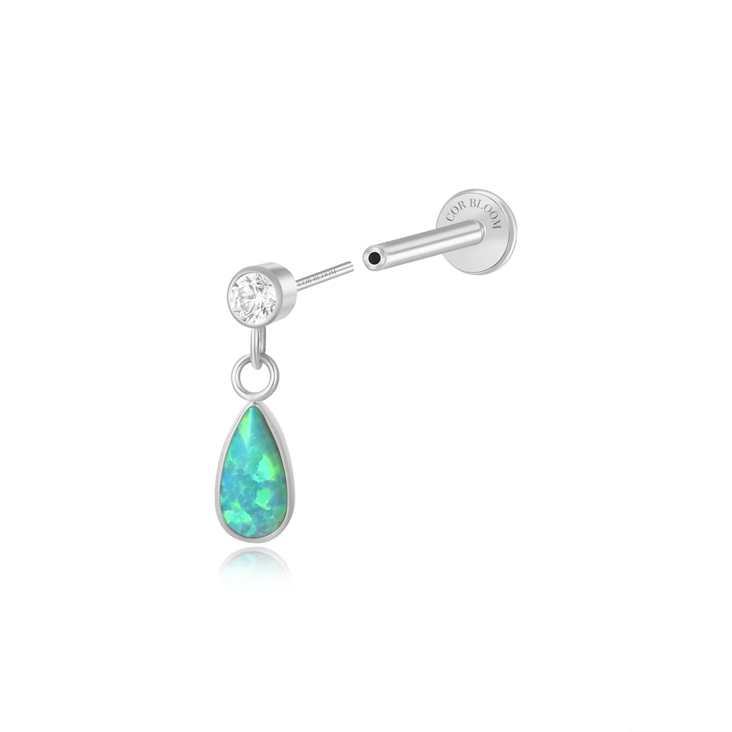 Titanium Adara Green Opal Dangling Flat Back Stud - Green Lake in the Alpes