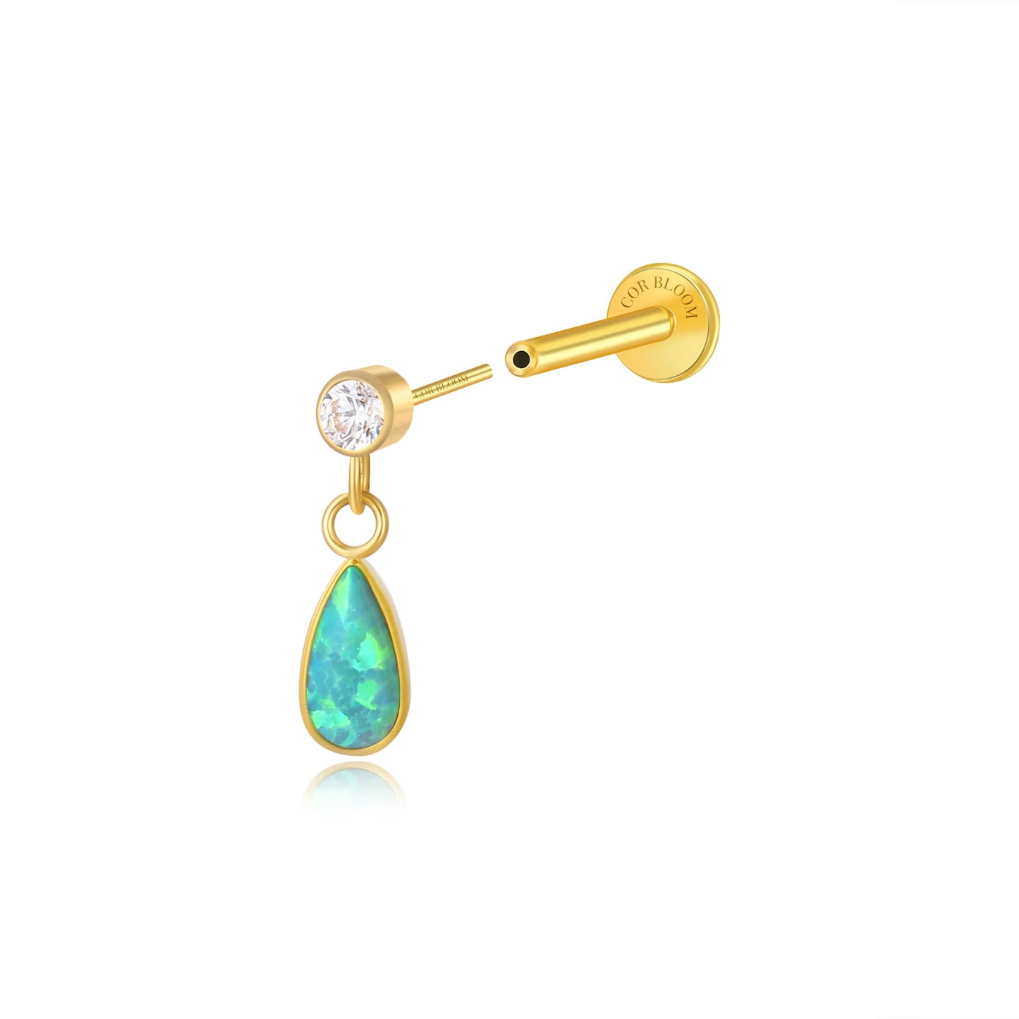 Titanium Adara Green Opal Dangling Flat Back Stud - Green Lake in the Alpes