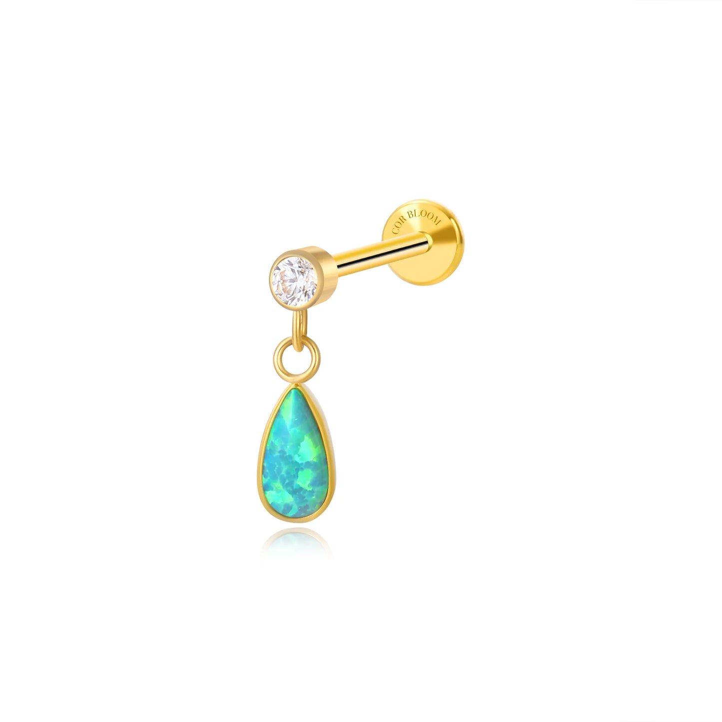 Titanium Adara Green Opal Dangling Flat Back Stud - Green Lake in the Alpes