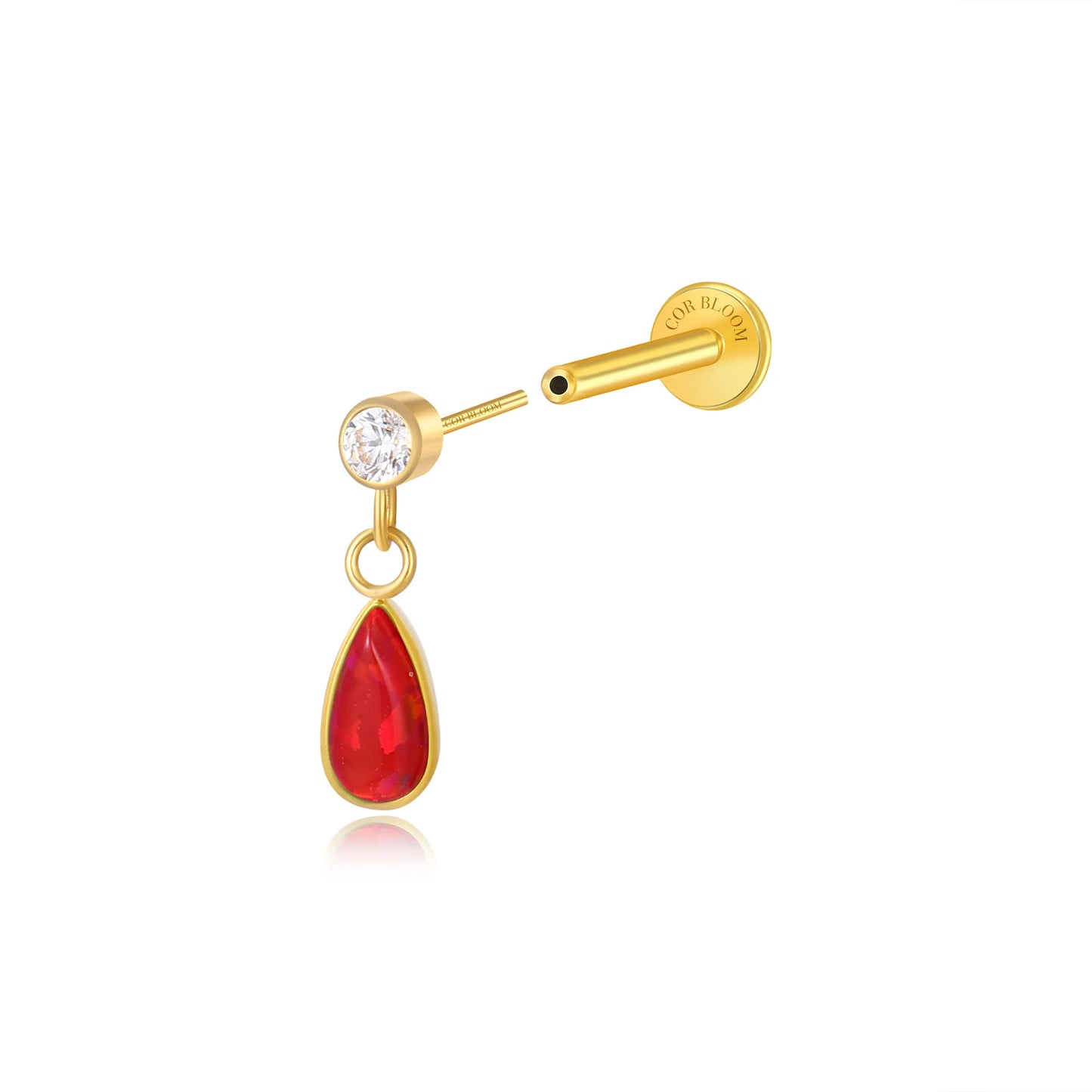 Titanium Adara Red Opal Dangling Stud - Cleopatra