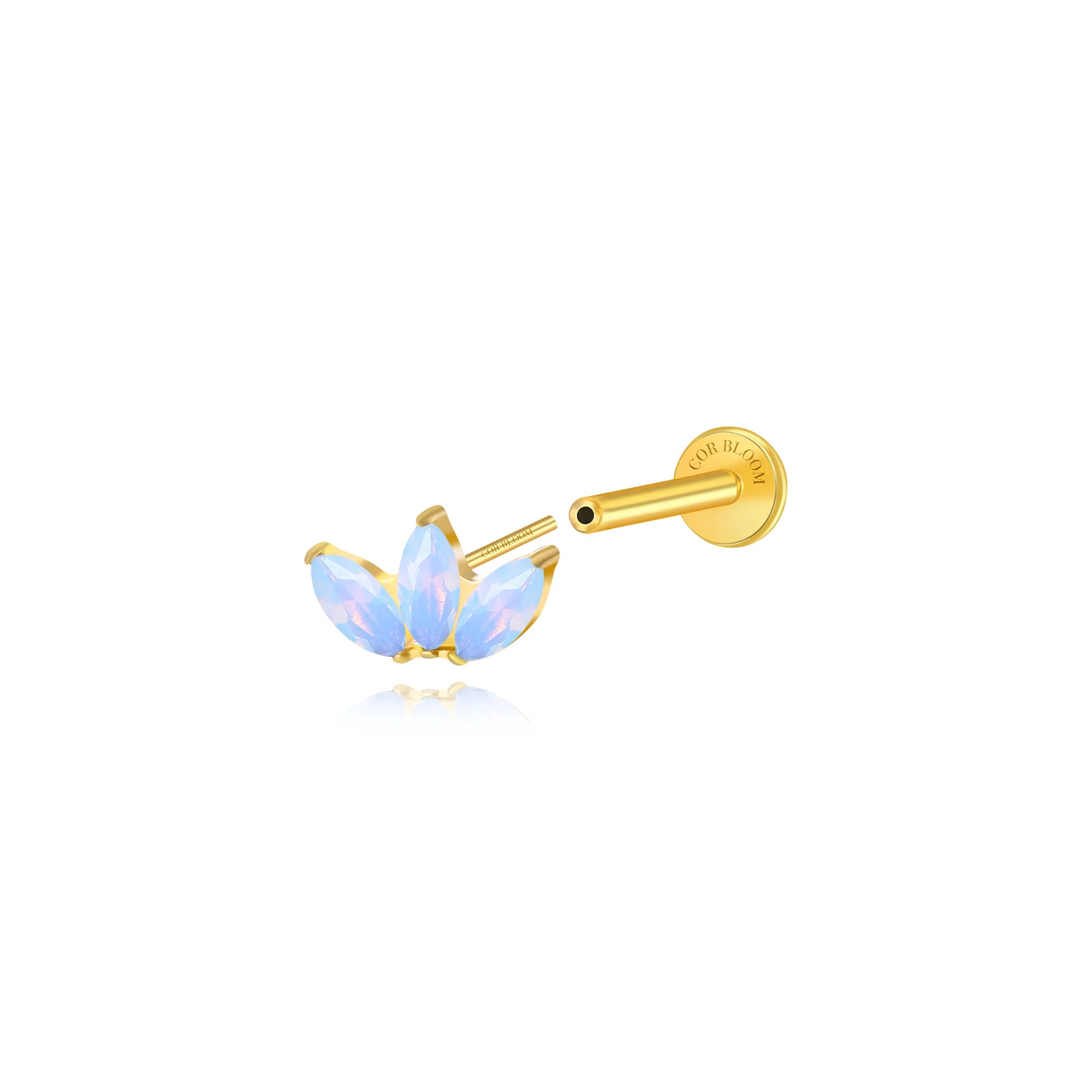 Titanium Kratos 3-Petal Blue Moonstone Flat Back Stud