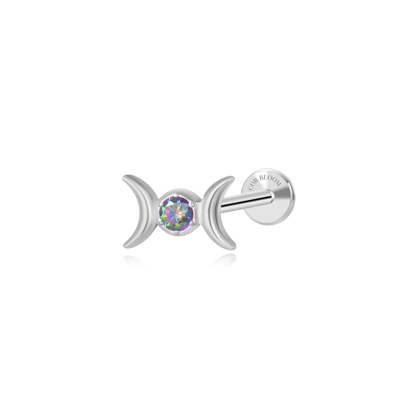 Titanium Amaryllis Dark Iridescent Moon Phases Stud
