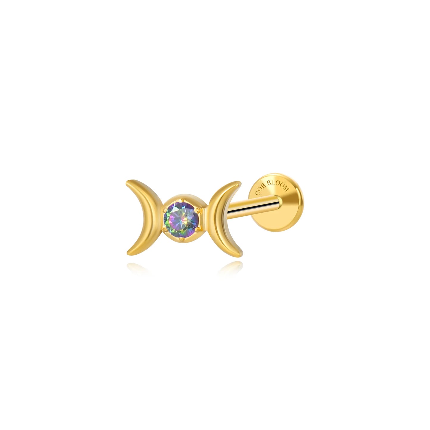 Titanium Amaryllis Dark Iridescent Moon Phases Stud