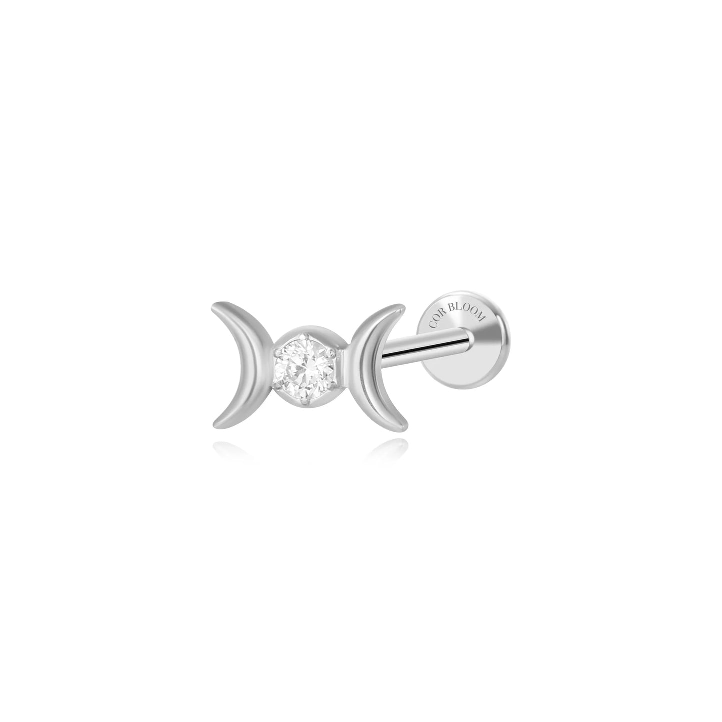 Titanium Amaryllis White Diamond Moon Phases Stud