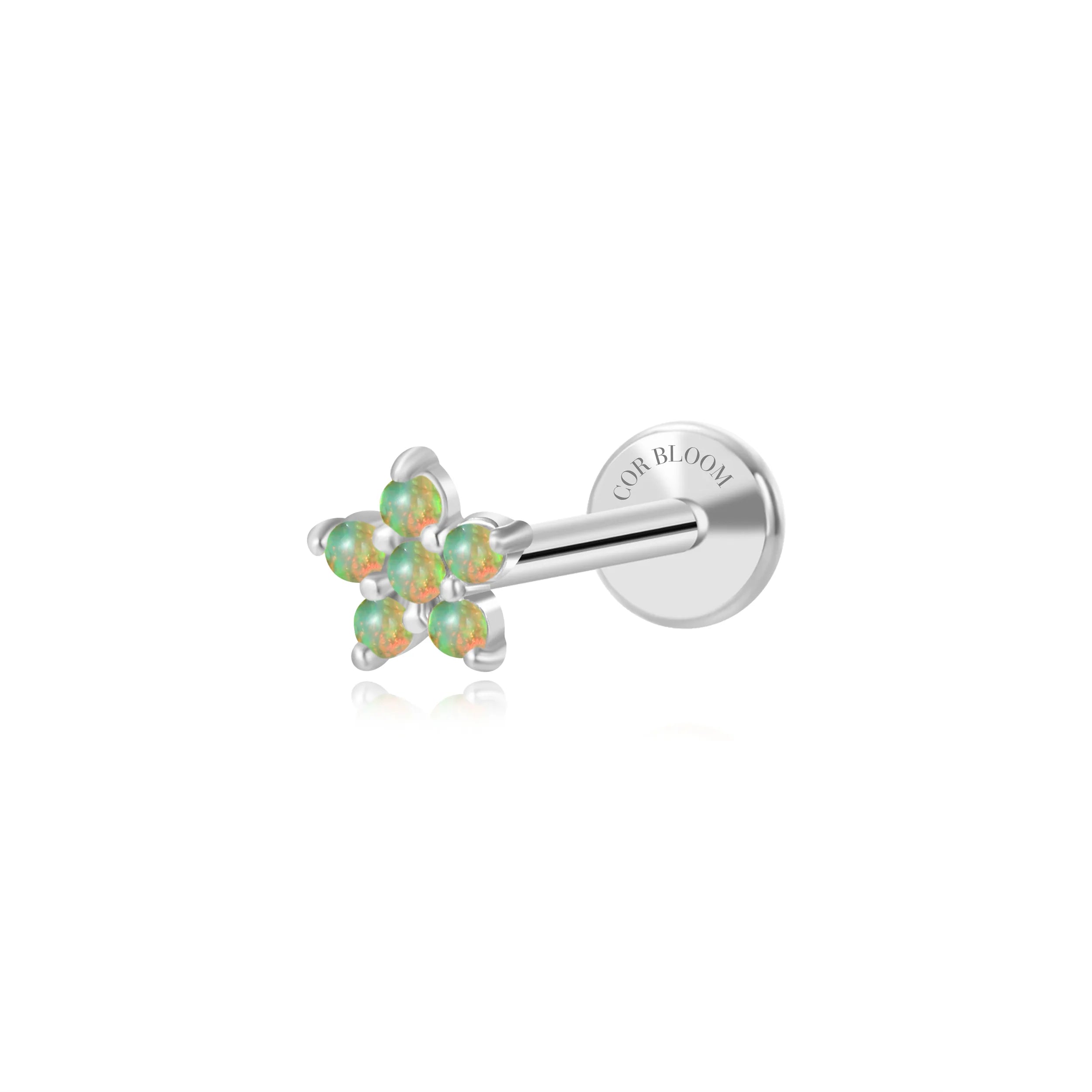 Green Opal Jasmine Flower Flat Back Stud