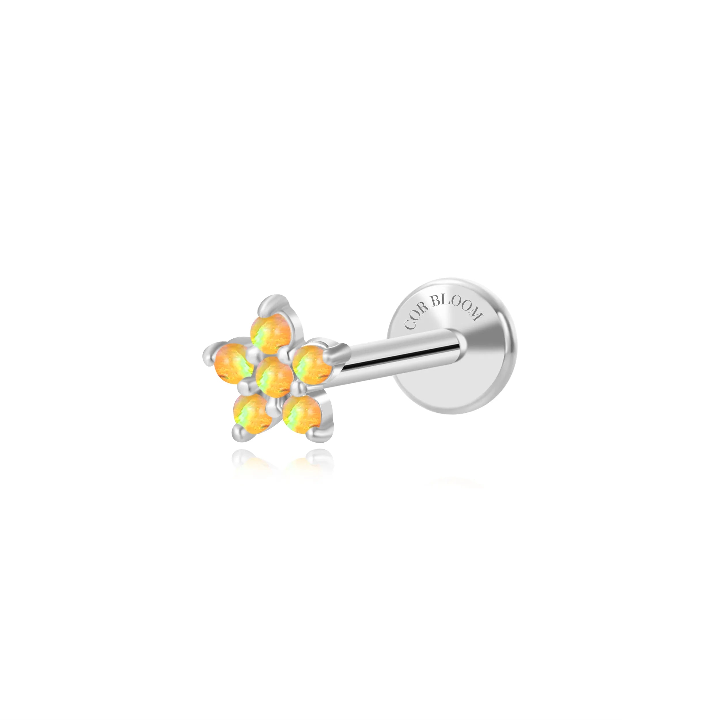 Yellow Opal Jasmine Flower Flat Back Stud