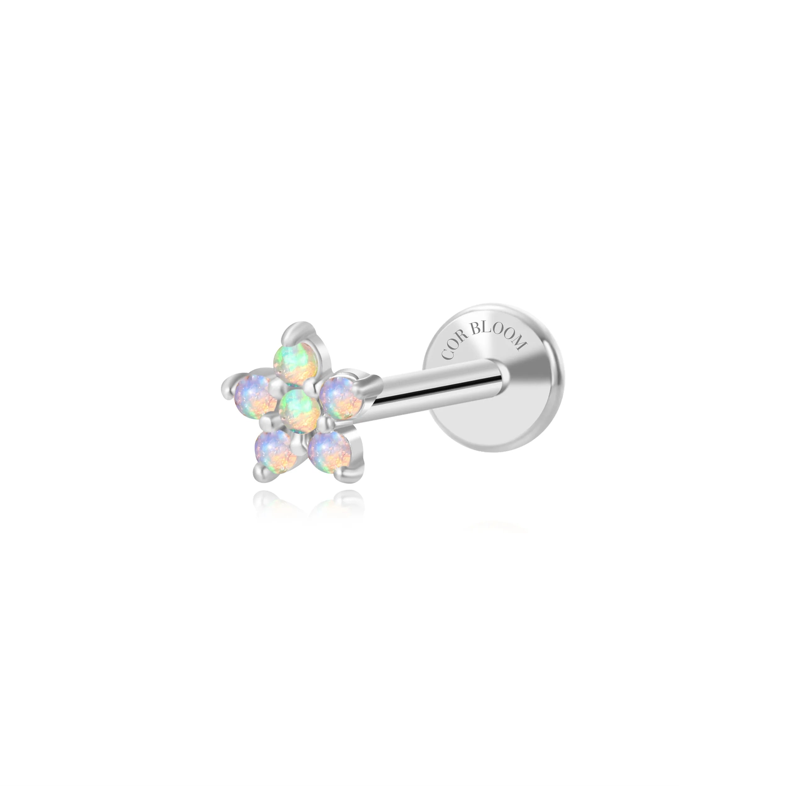Sky Blue Opal Jasmine Flower Flat Back Stud