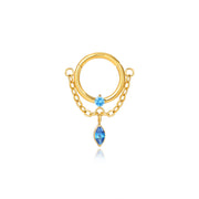 Titanium Tyche Dangling Marquise Gem Clicker - Blue Sapphire