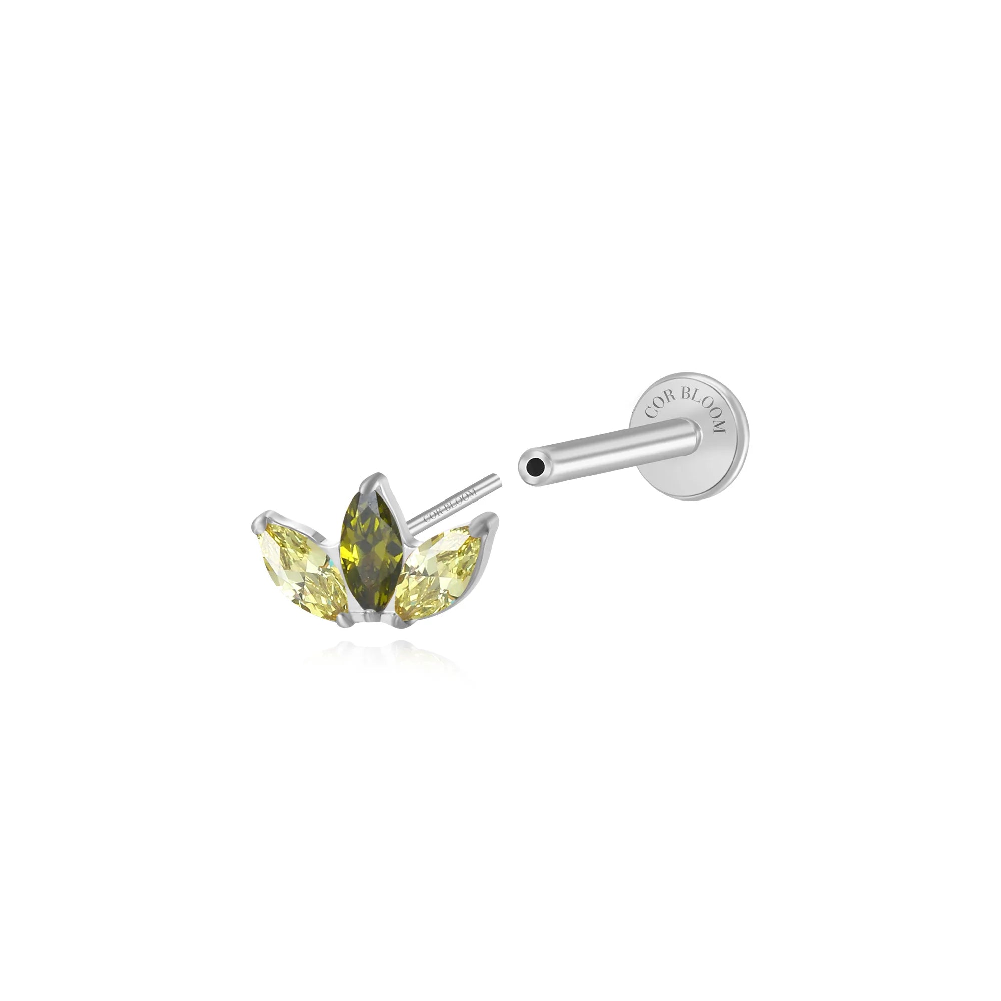 Titanium Kratos 3-Petal Peridot Flat Back Stud - Good Luck