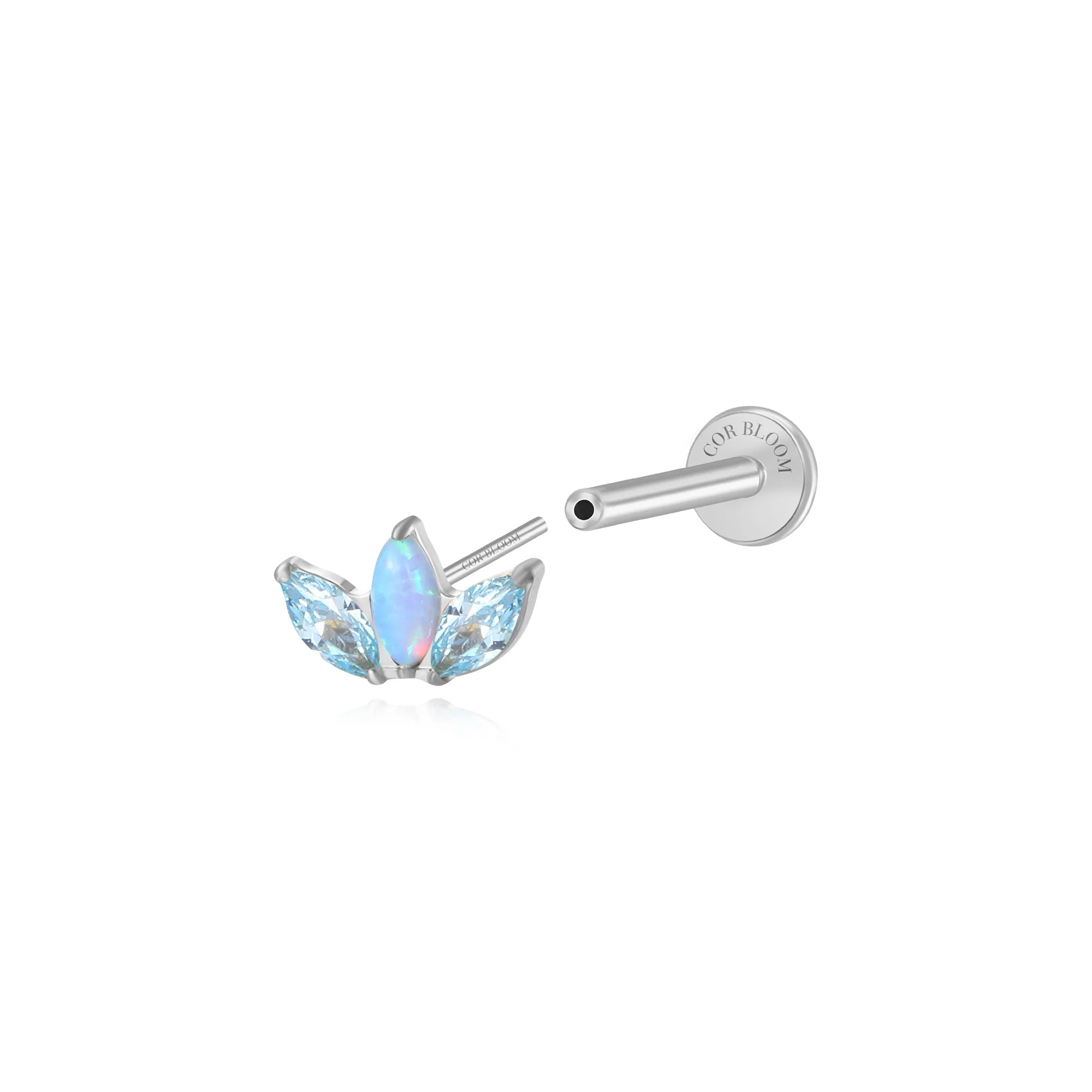 Titanium Kratos 3-Petal Blue Opal & CZ Stud - Serene Sea