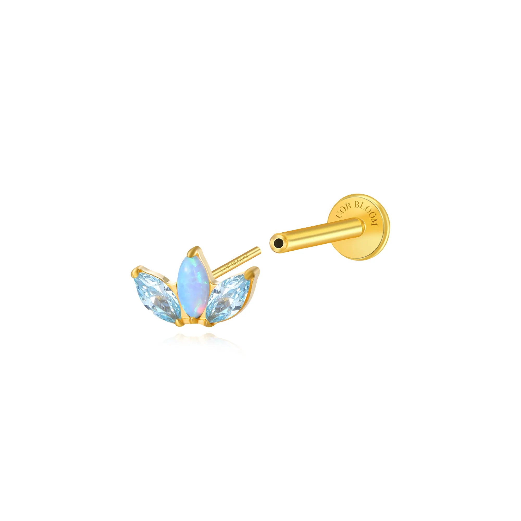 Titanium Kratos 3-Petal Blue Opal & CZ Stud - Serene Sea