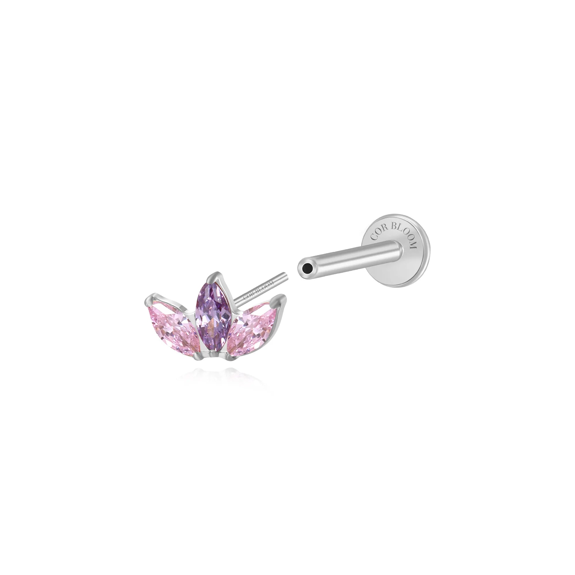 Titanium Kratos 3-Petal Amethyst & Pink CZ Stud - Wisteria Magic