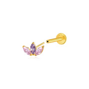 Titanium Kratos 3-Petal Amethyst & Pink CZ Stud - Wisteria Magic
