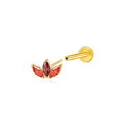 Titanium Kratos 3-Petal Red Garnet Stud - Rose & Fire