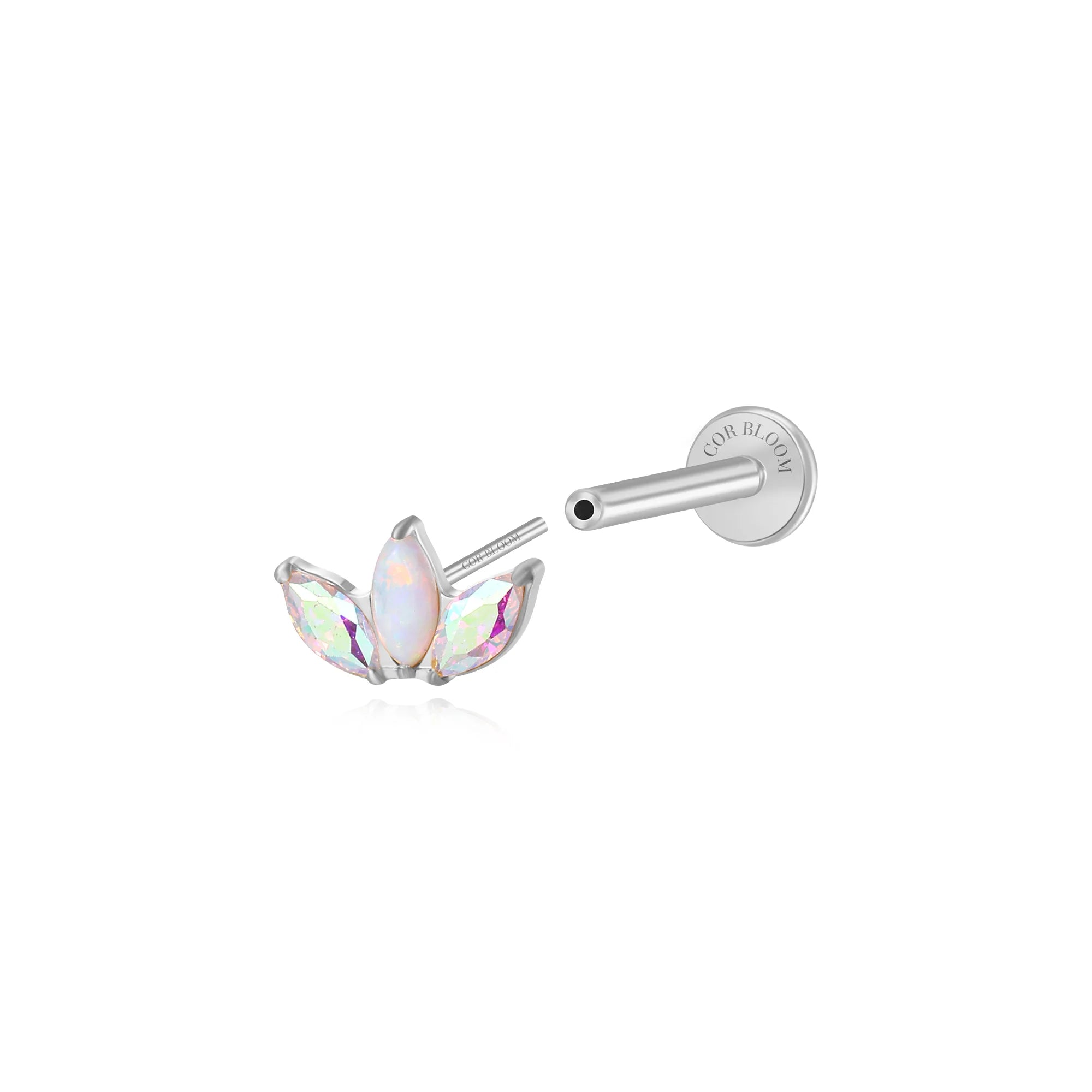 Titanium Kratos 3-Petal White Opal & AB Stud - Magic