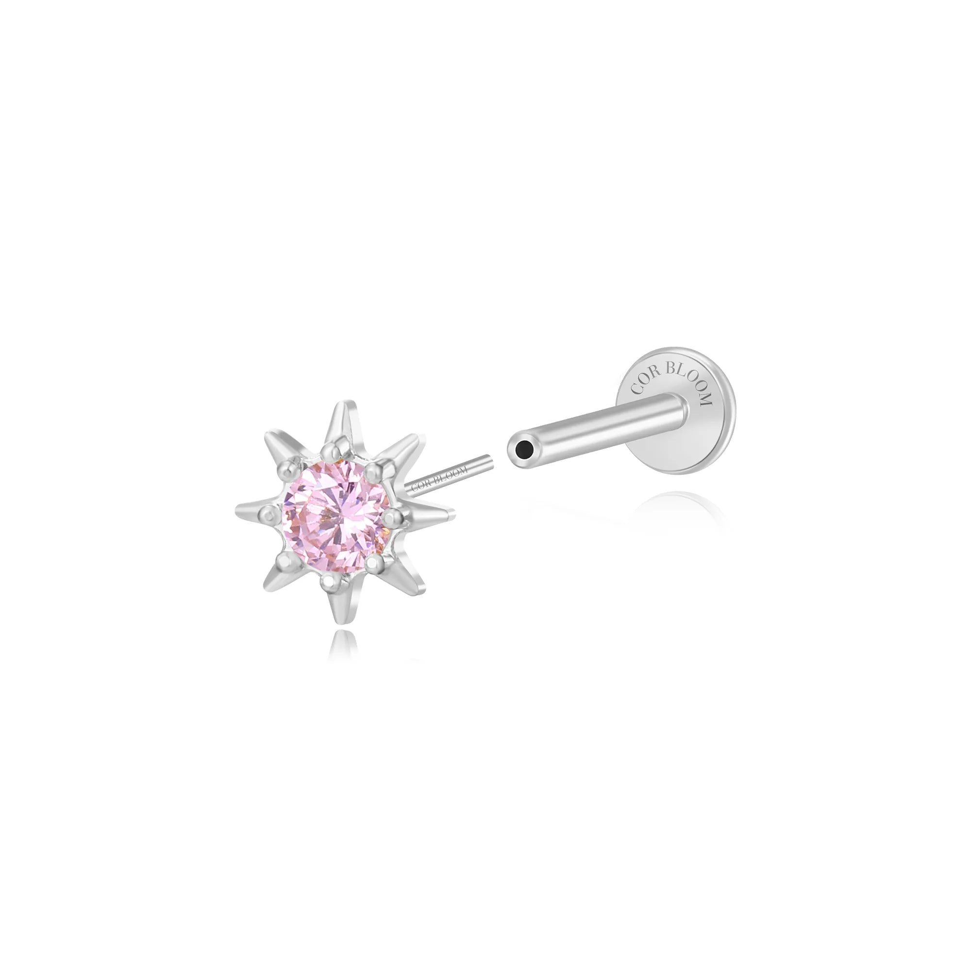 Aeliana Pink Tourmaline Sun Push Pin Flat Back Stud