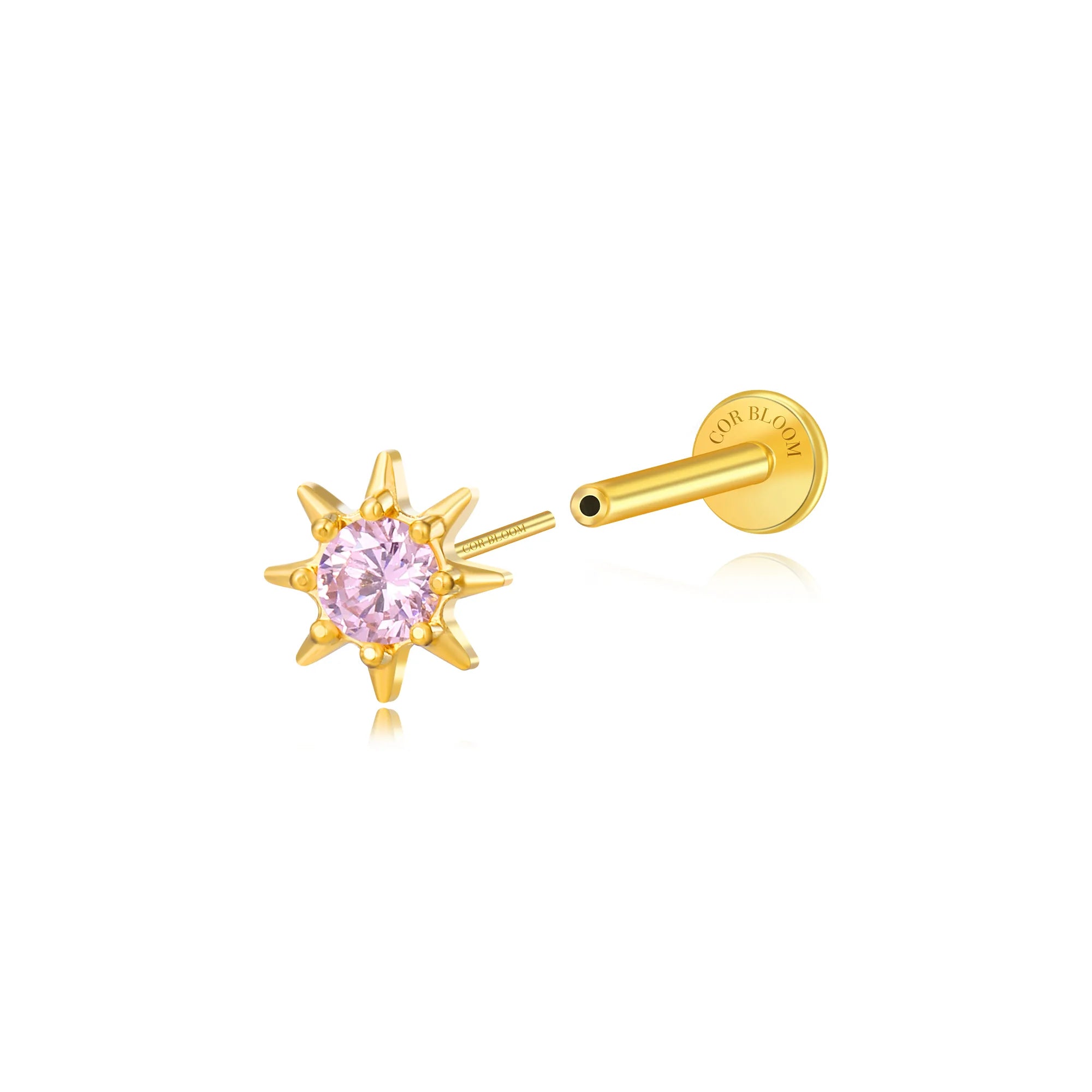 Aeliana Pink Tourmaline Sun Push Pin Flat Back Stud