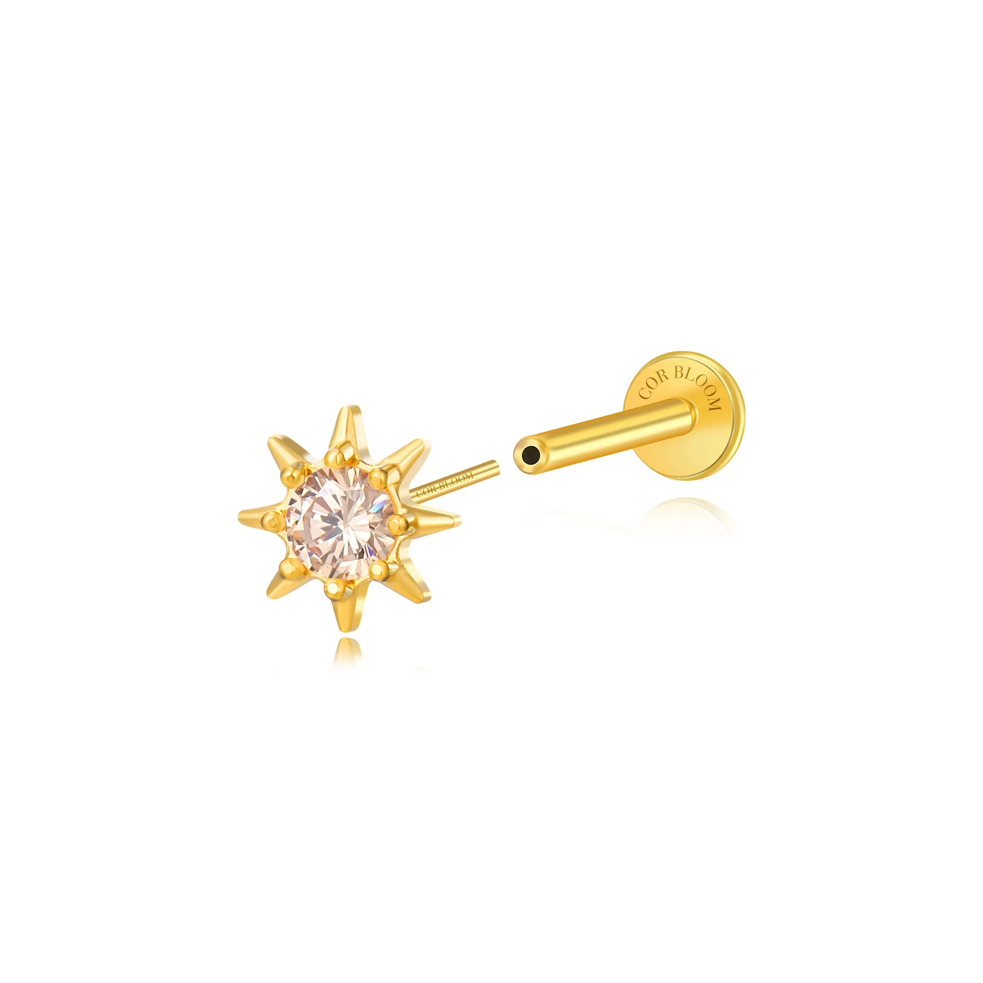 Aeliana Champagne Sun Push Pin Flat Back Stud