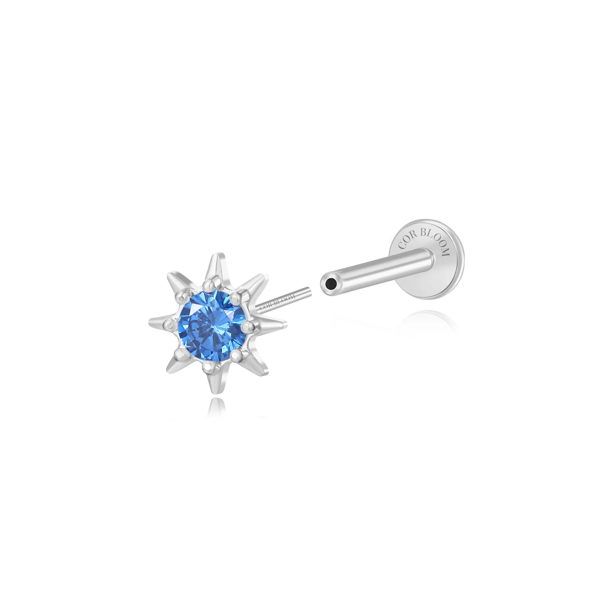 Aeliana Blue Sapphire Sun Push Pin Flat Back Stud