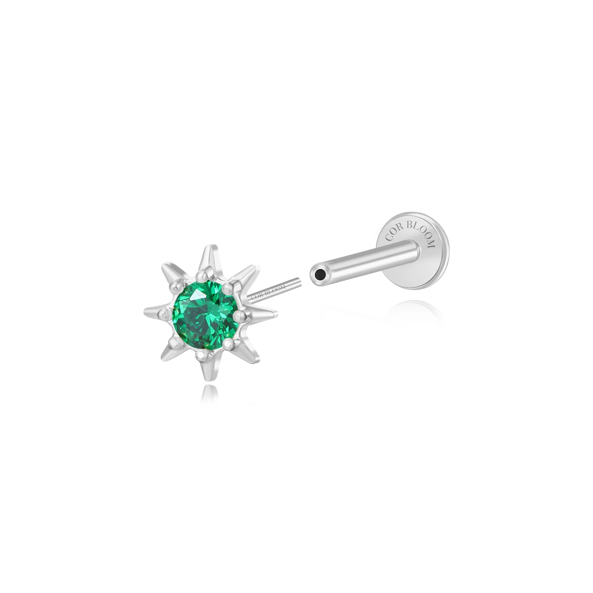 Aeliana Green Emerald Sun Push Pin Flat Back Stud
