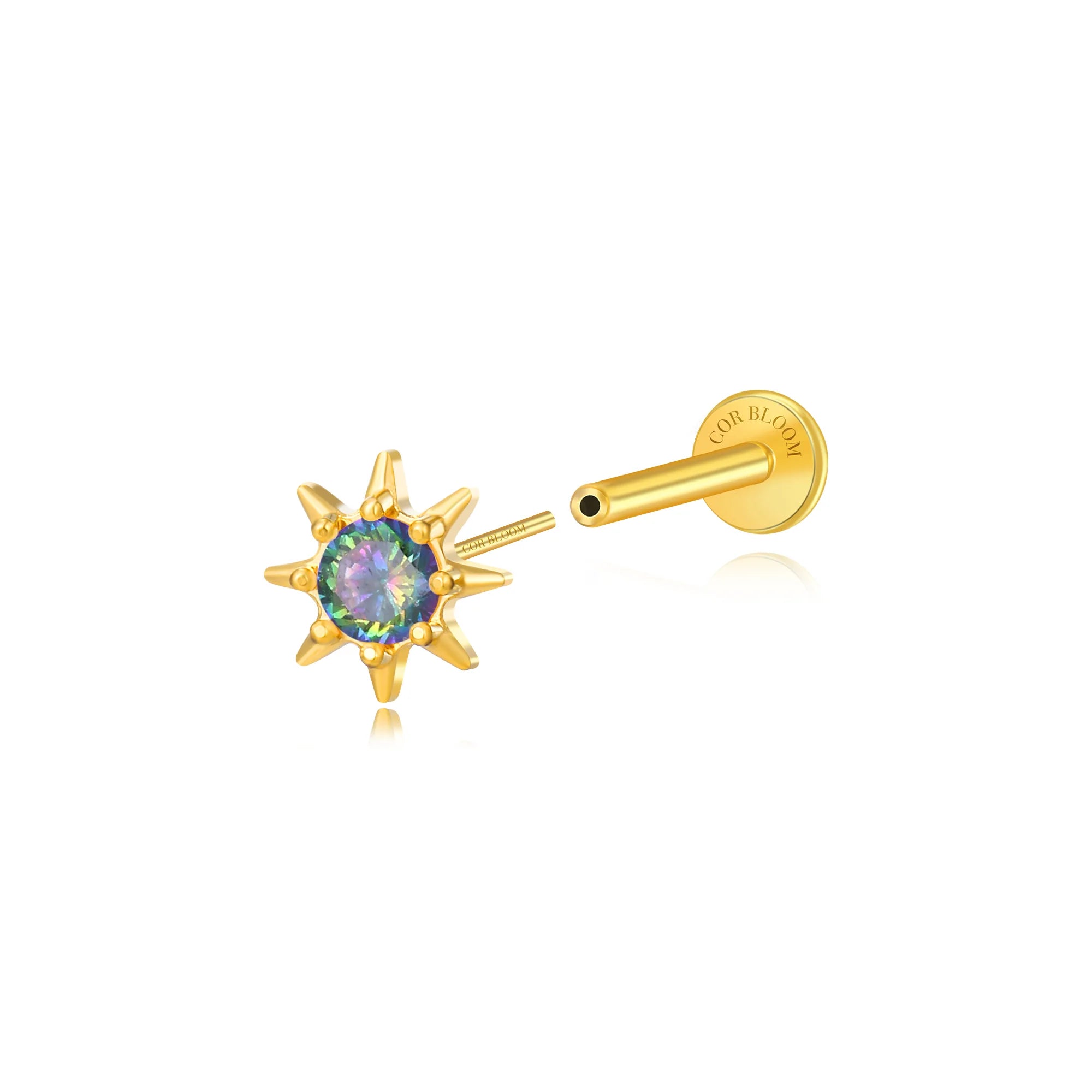 Aeliana Dark Iridescent Sun Push Pin Flat Back Stud