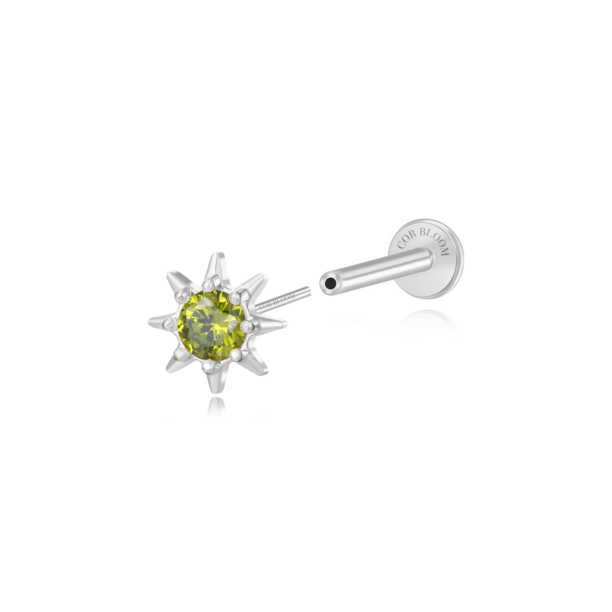 Aeliana Peridot Sun Push Pin Flat Back Stud