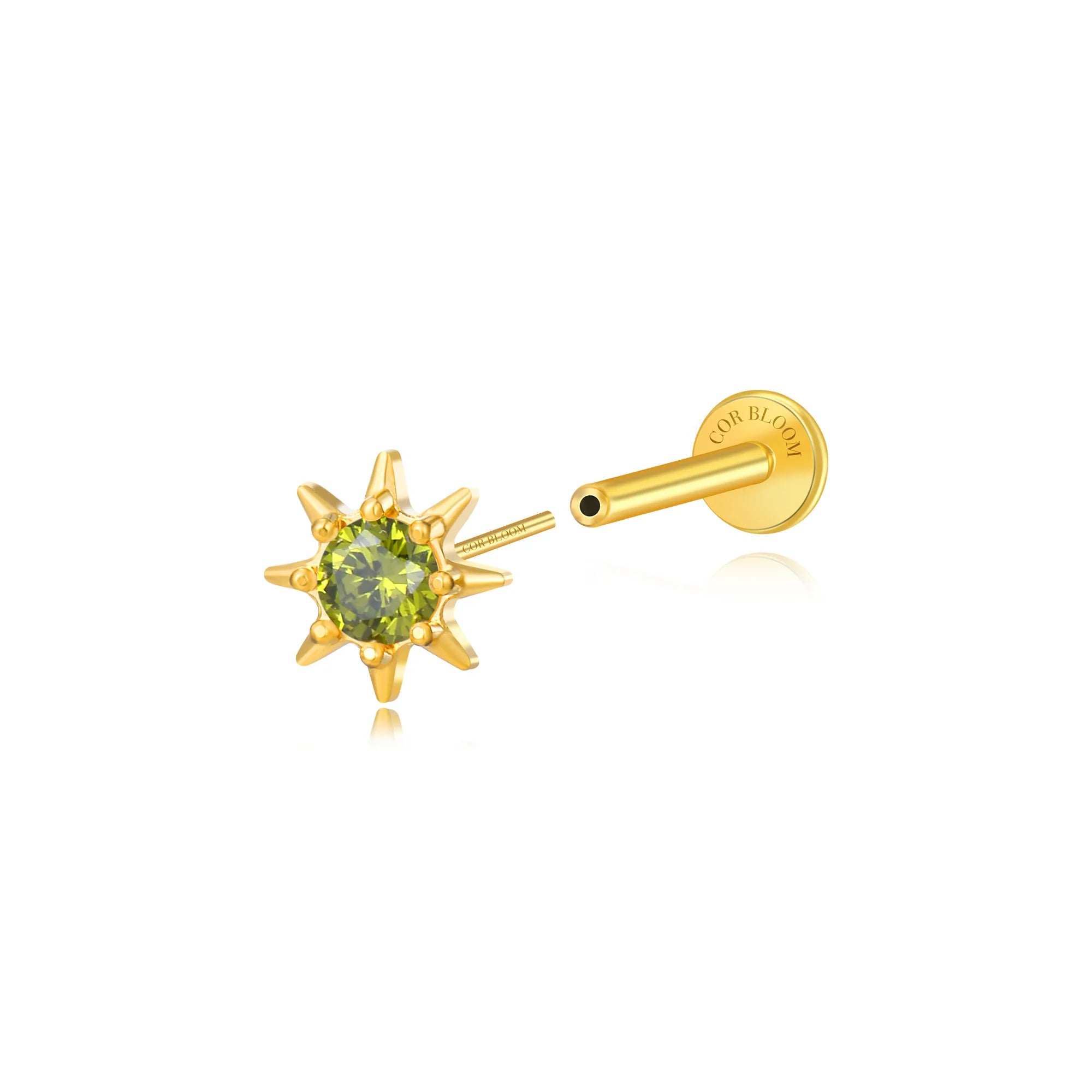 Aeliana Peridot Sun Push Pin Flat Back Stud