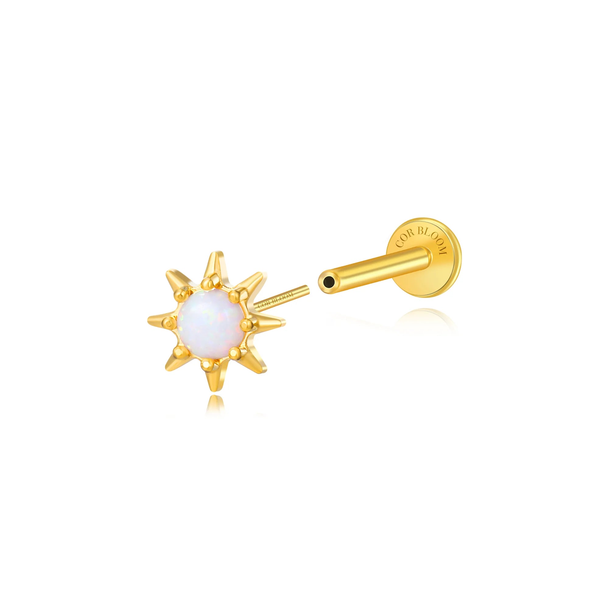 Aeliana White Opal Sun Push Pin Flat Back Stud