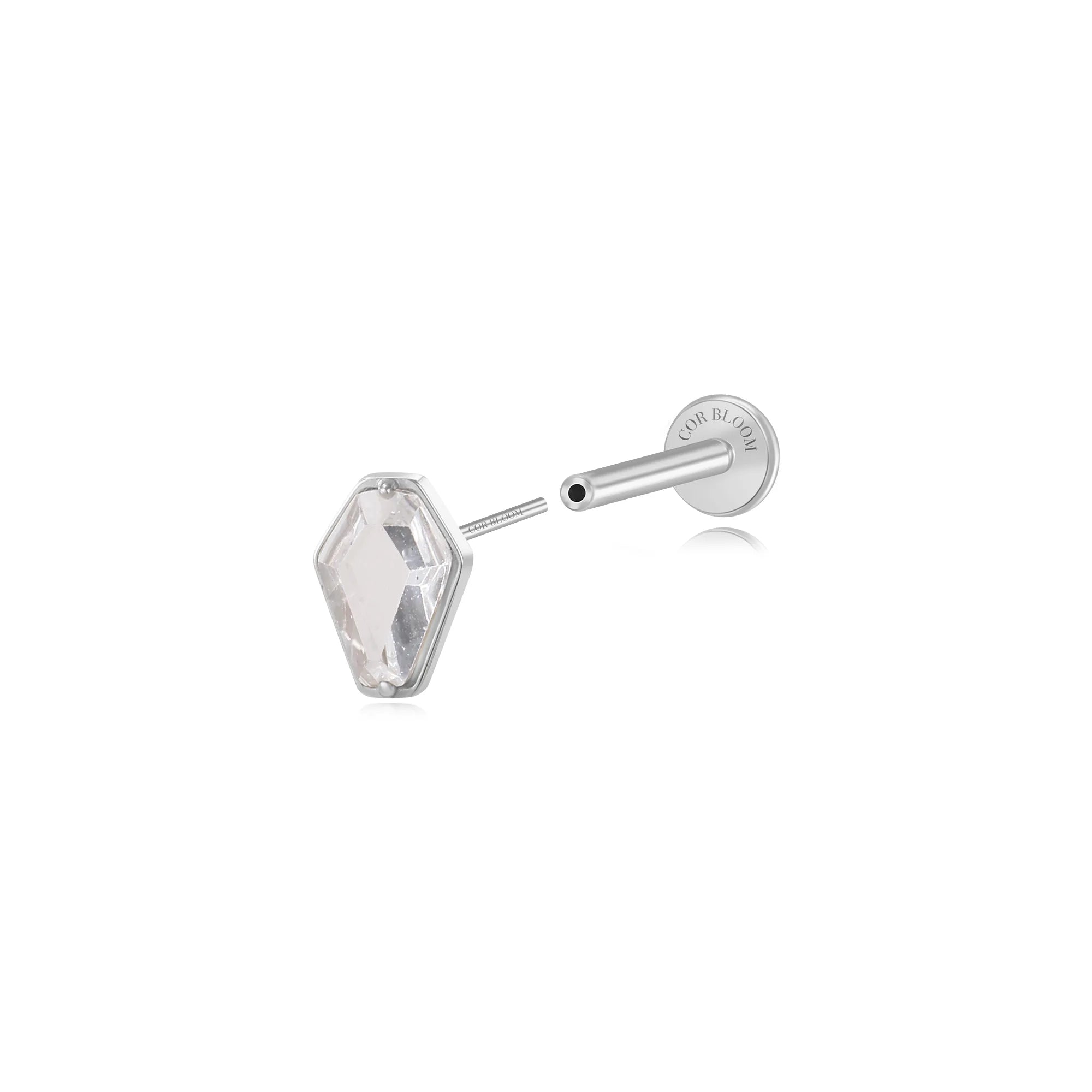 Titanium Hexagon Mirror Flat Back Stud - Diamond