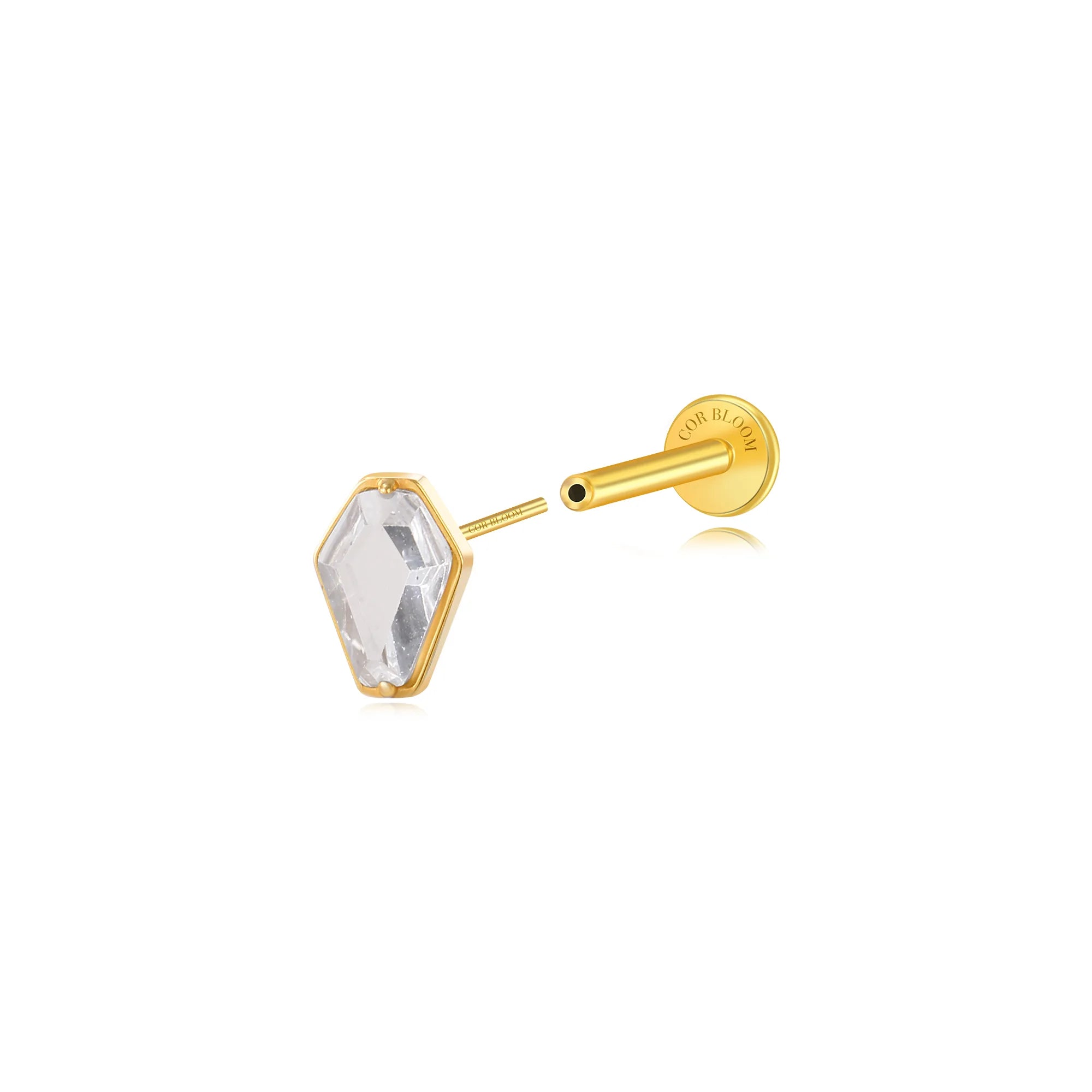 Titanium Hexagon Mirror Flat Back Stud - Diamond