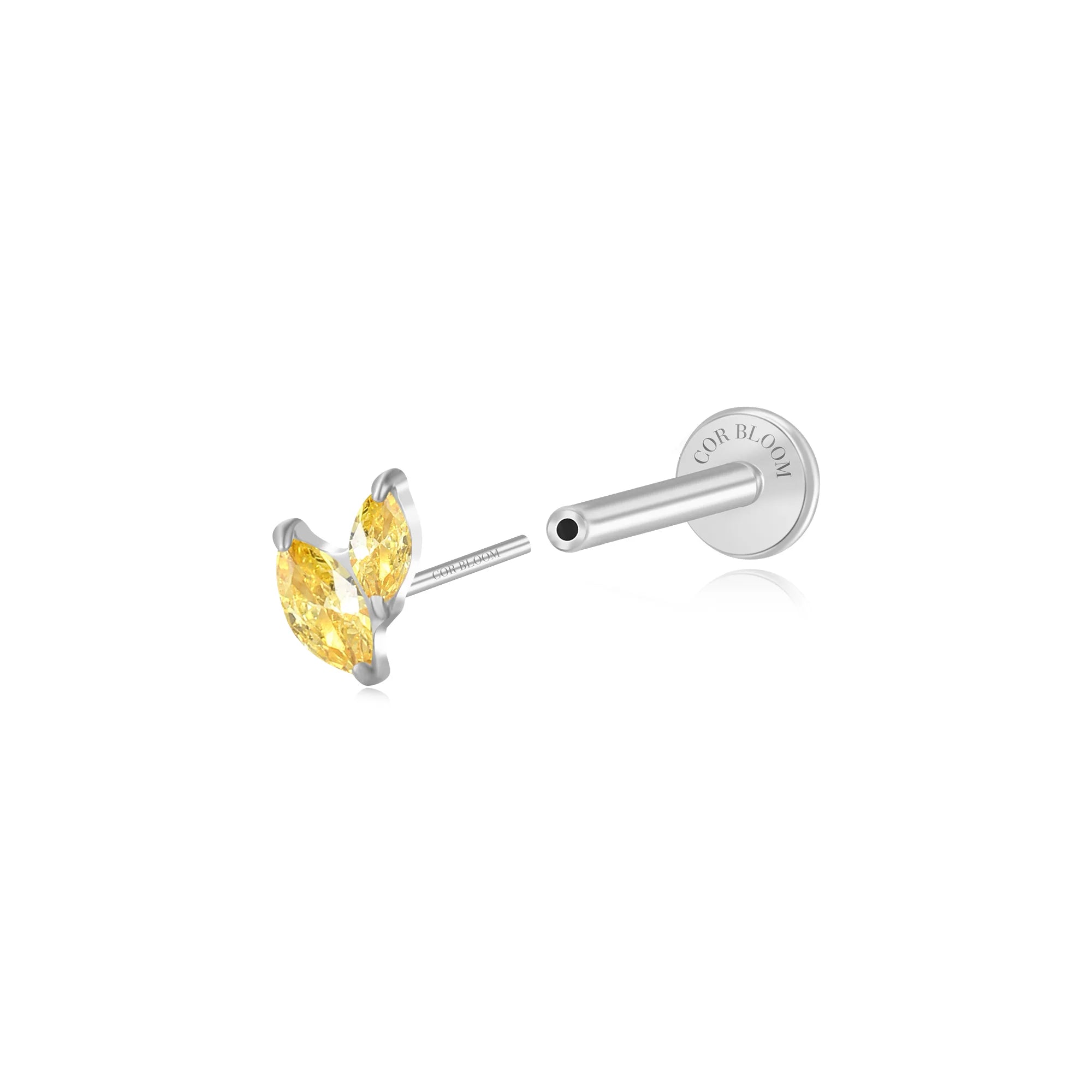 Titanium Akosua Mini Duo Petal Yellow Citrine Stud