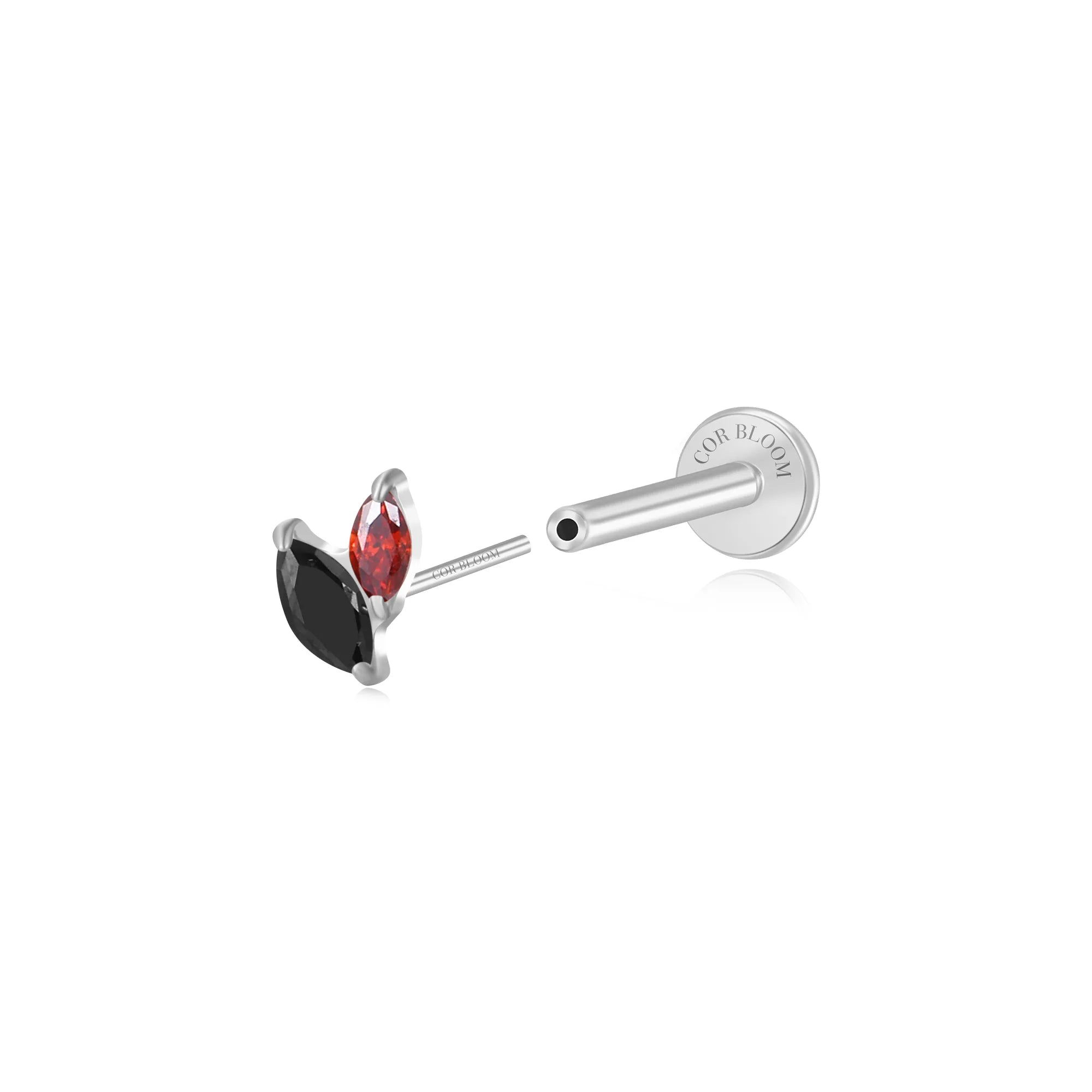 Titanium Akosua Mini Duo Petal Black & Red Stud - Midnight Rose