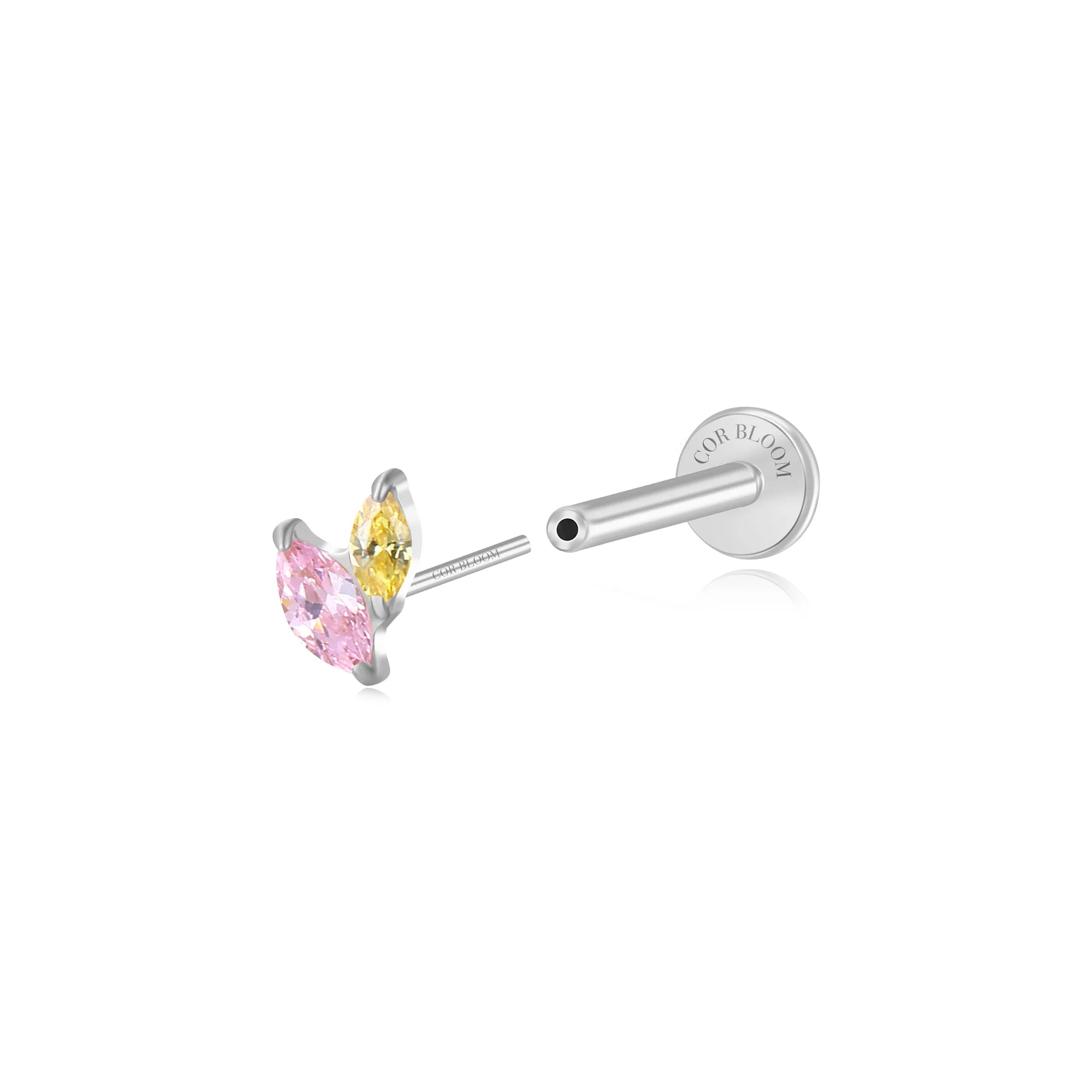 Titanium Akosua Mini Duo Petal Pinky Yellow Stud - Spring