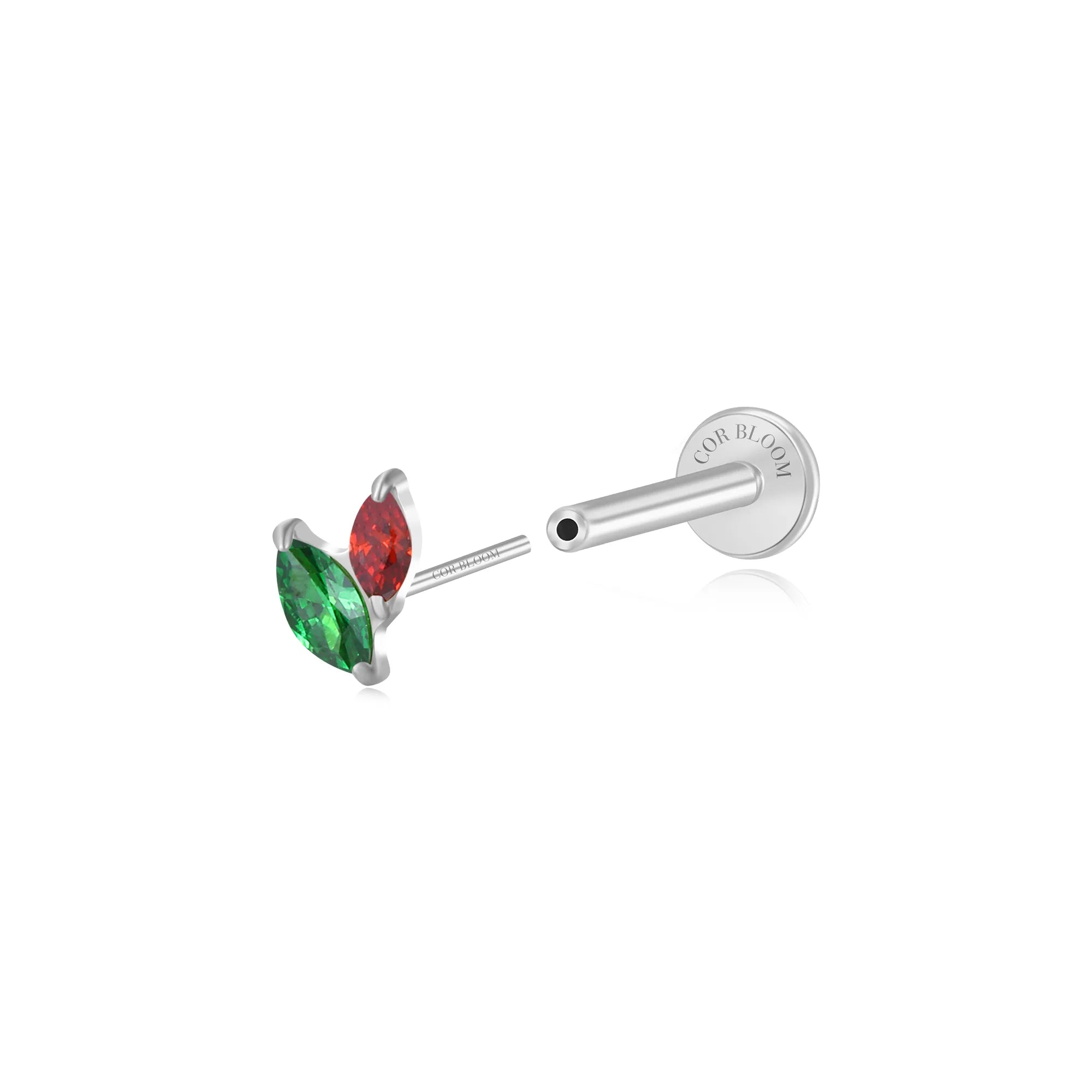 Titanium Akosua Mini Duo Petal Red & Green Stud - Fiesta