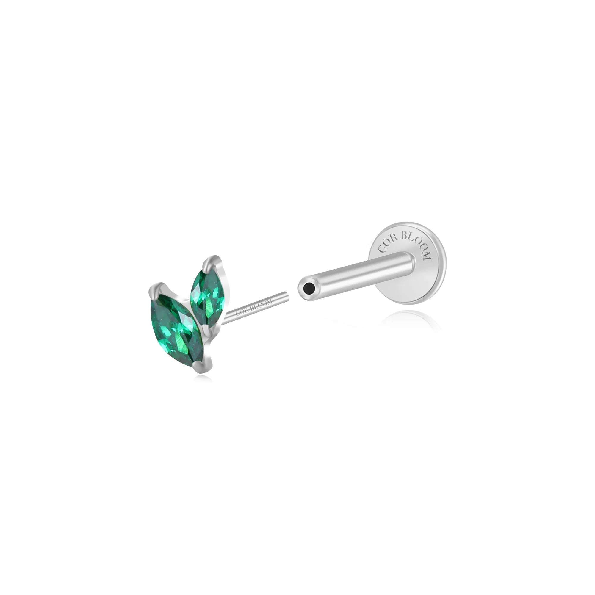 Titanium Akosua Mini Duo Petal Green Emerald Stud