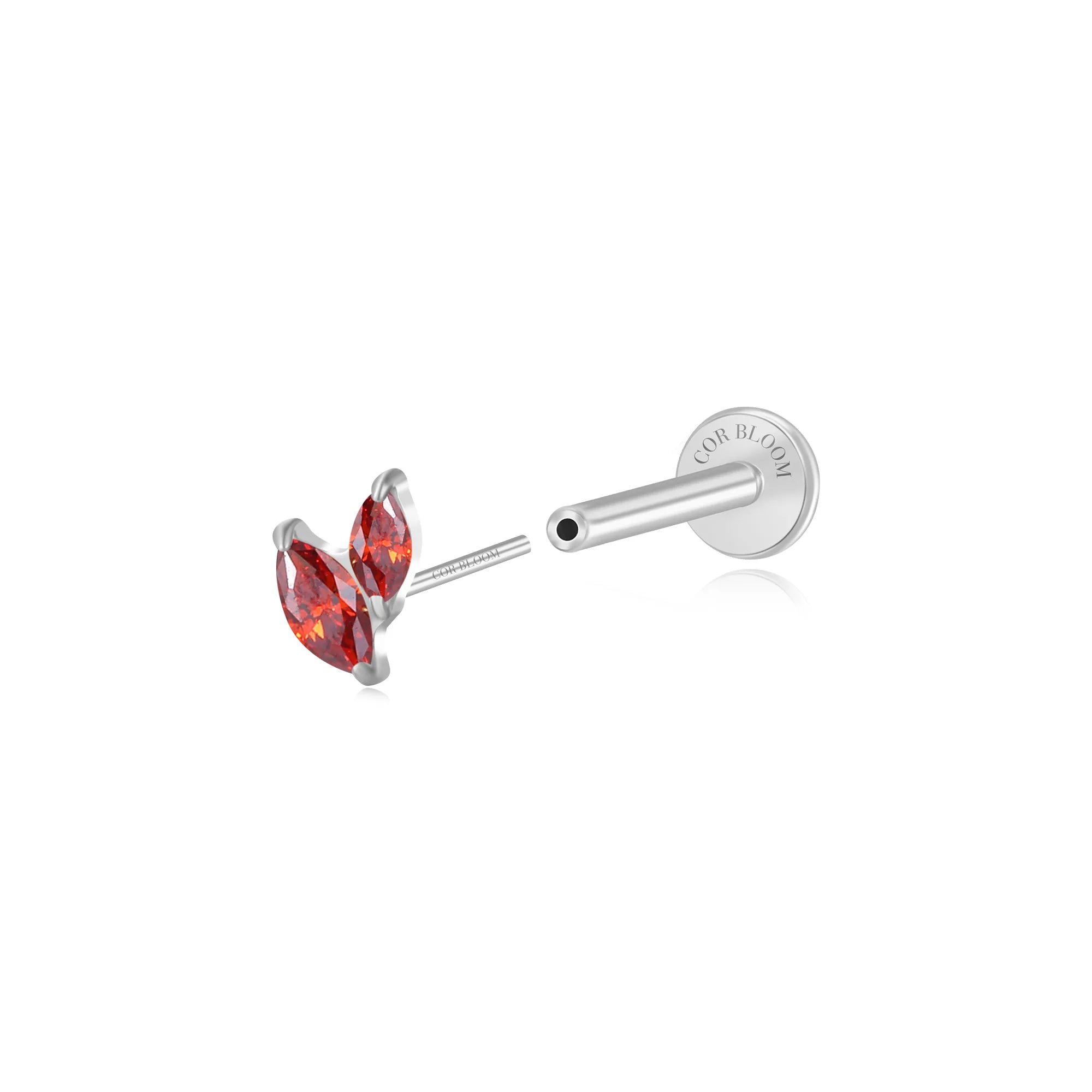 Titanium Akosua Mini Duo Petal Red Garnet Stud