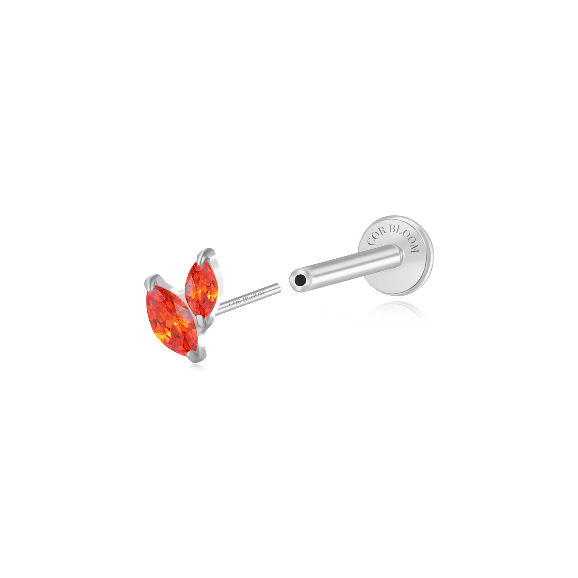 Titanium Akosua Mini Duo Petal Orange Red Garnet Stud