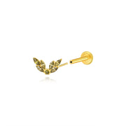 Titanium Veda Peridot Leaf Crown Flat Back Stud