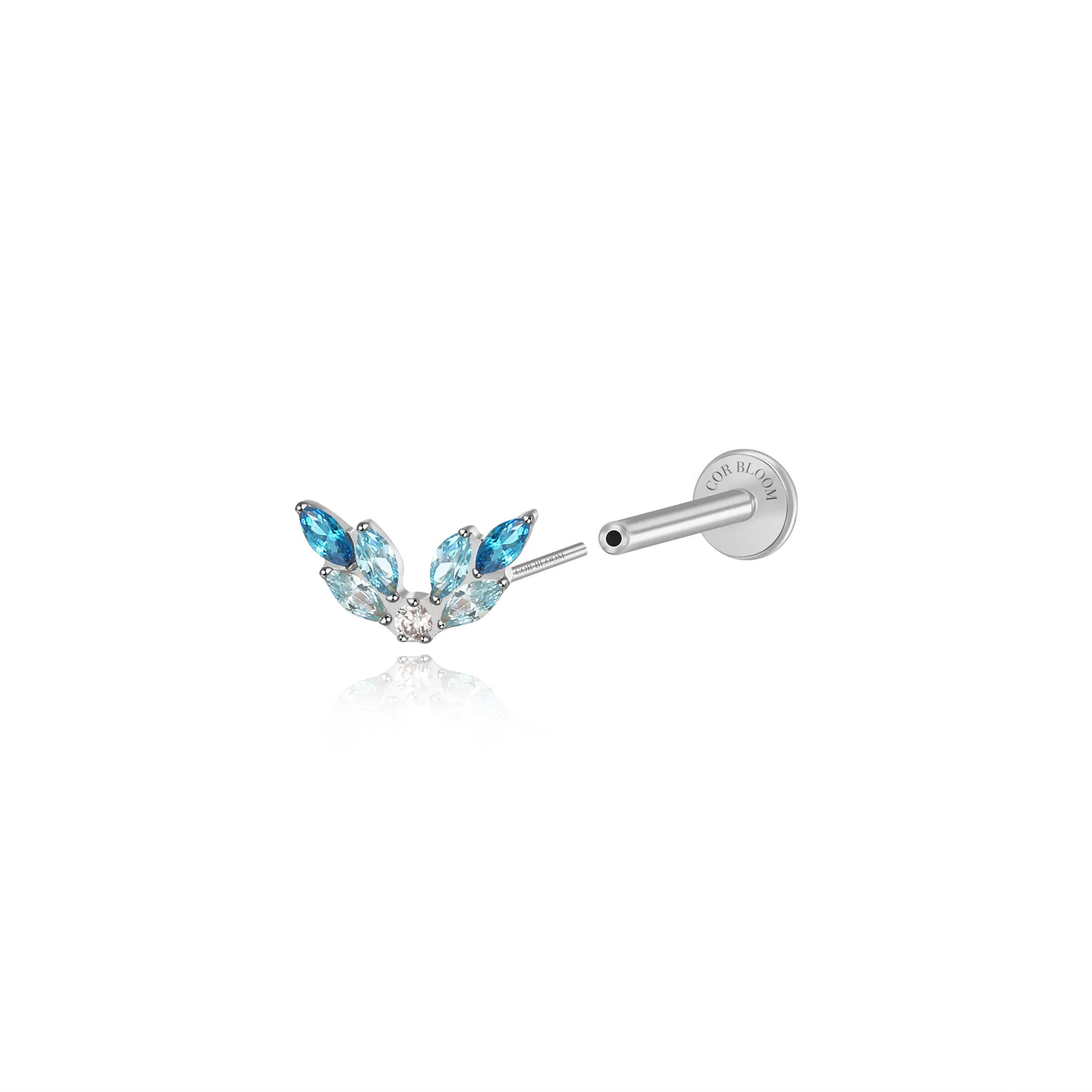 Titanium Veda Aquamarine Leaf Crown Flat Back Stud