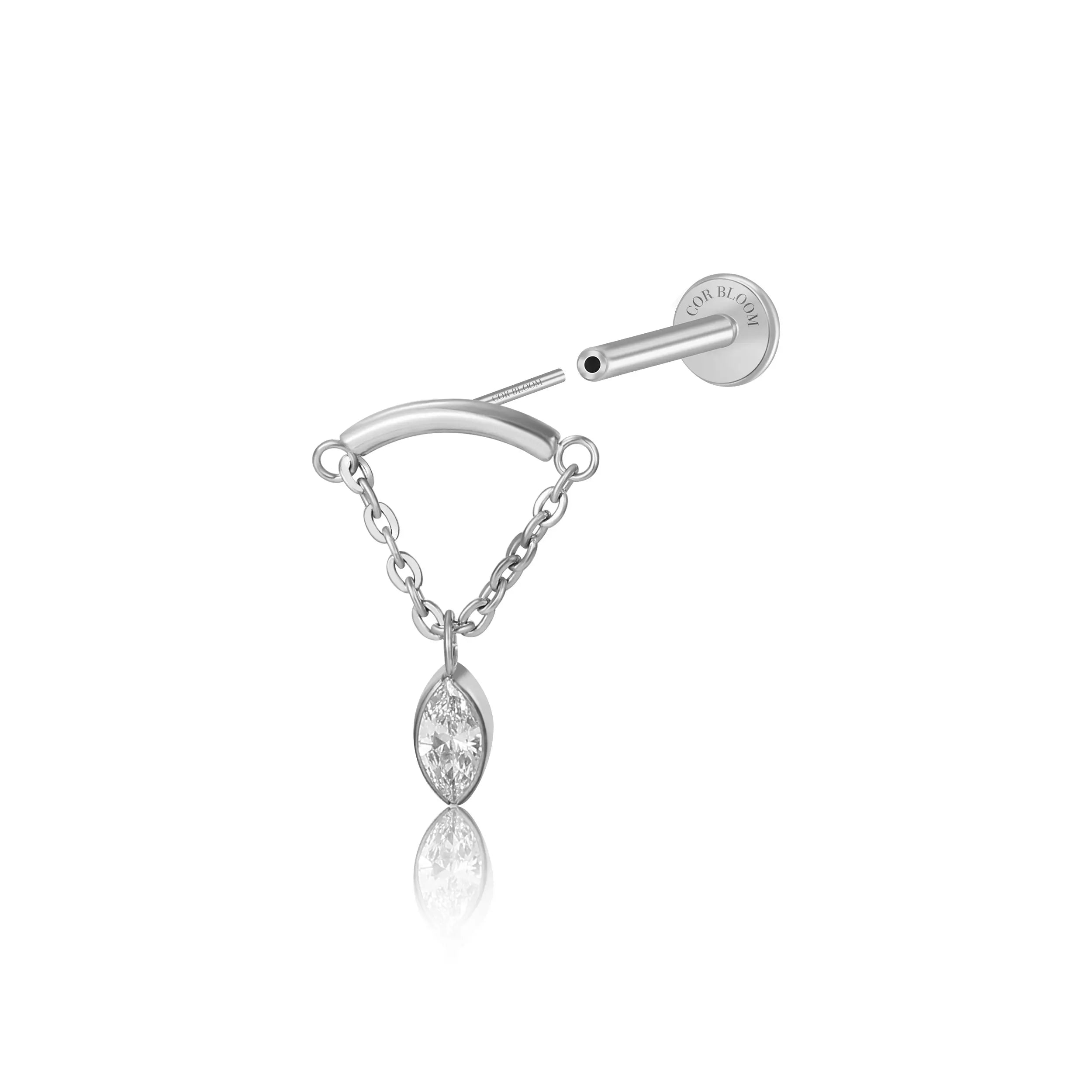 Titanium Ruth Marquise Dangle Stud - Vertical Helix & Hidden Rook