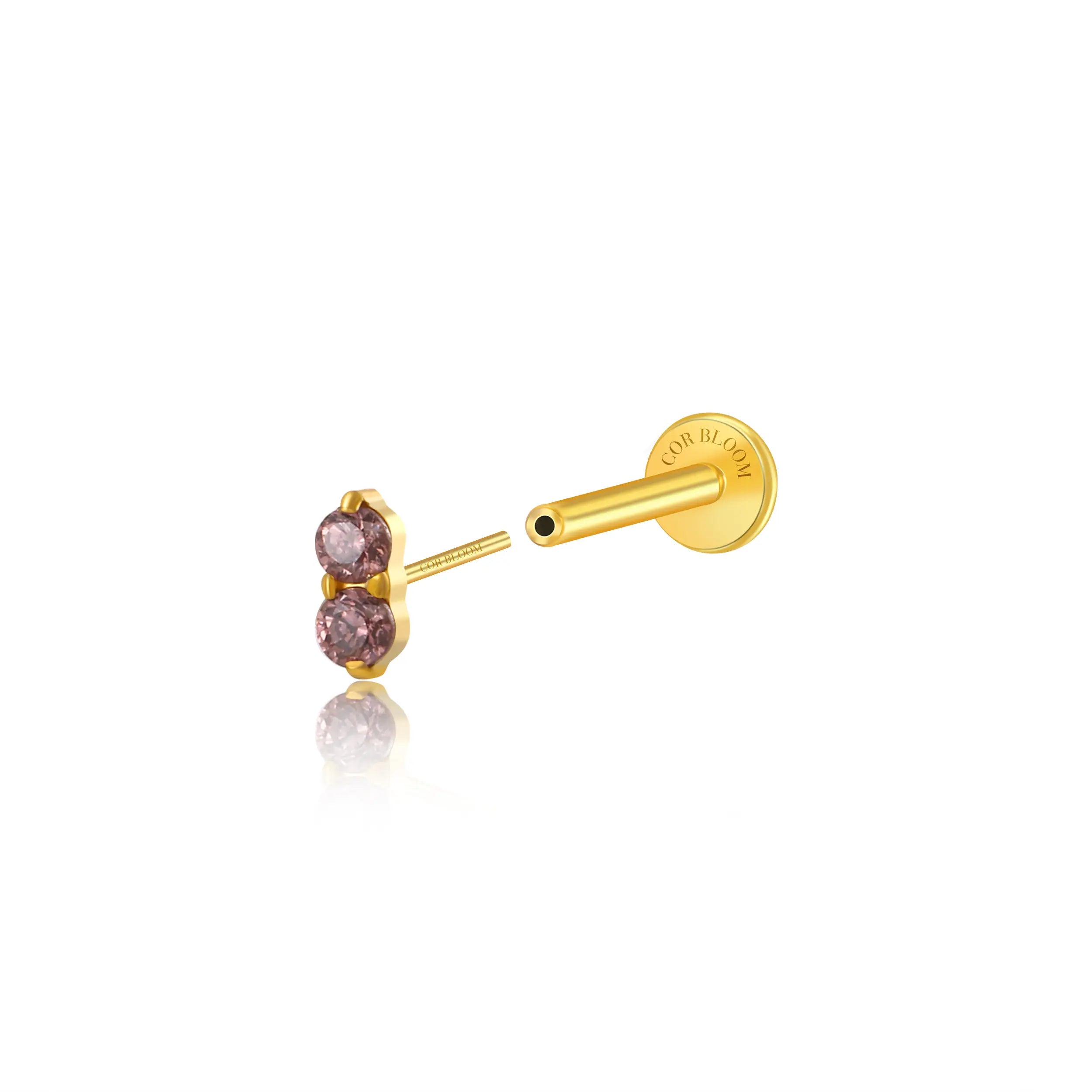 Titanium Edith Mini Duo Coffee Brown Flat Back Stud