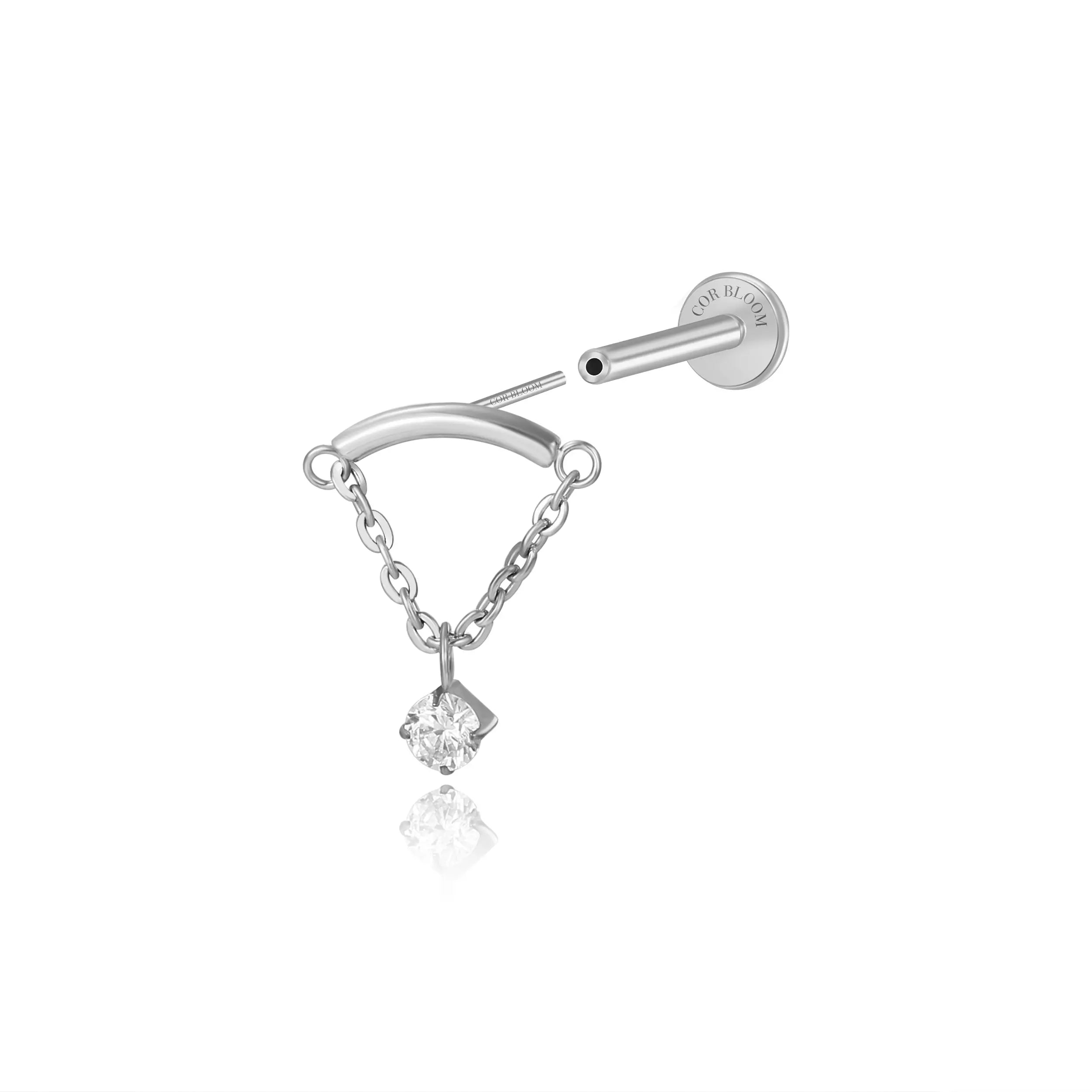 Titanium Liberty Diamond Dangle Stud - Vertical Helix & Hidden Rook