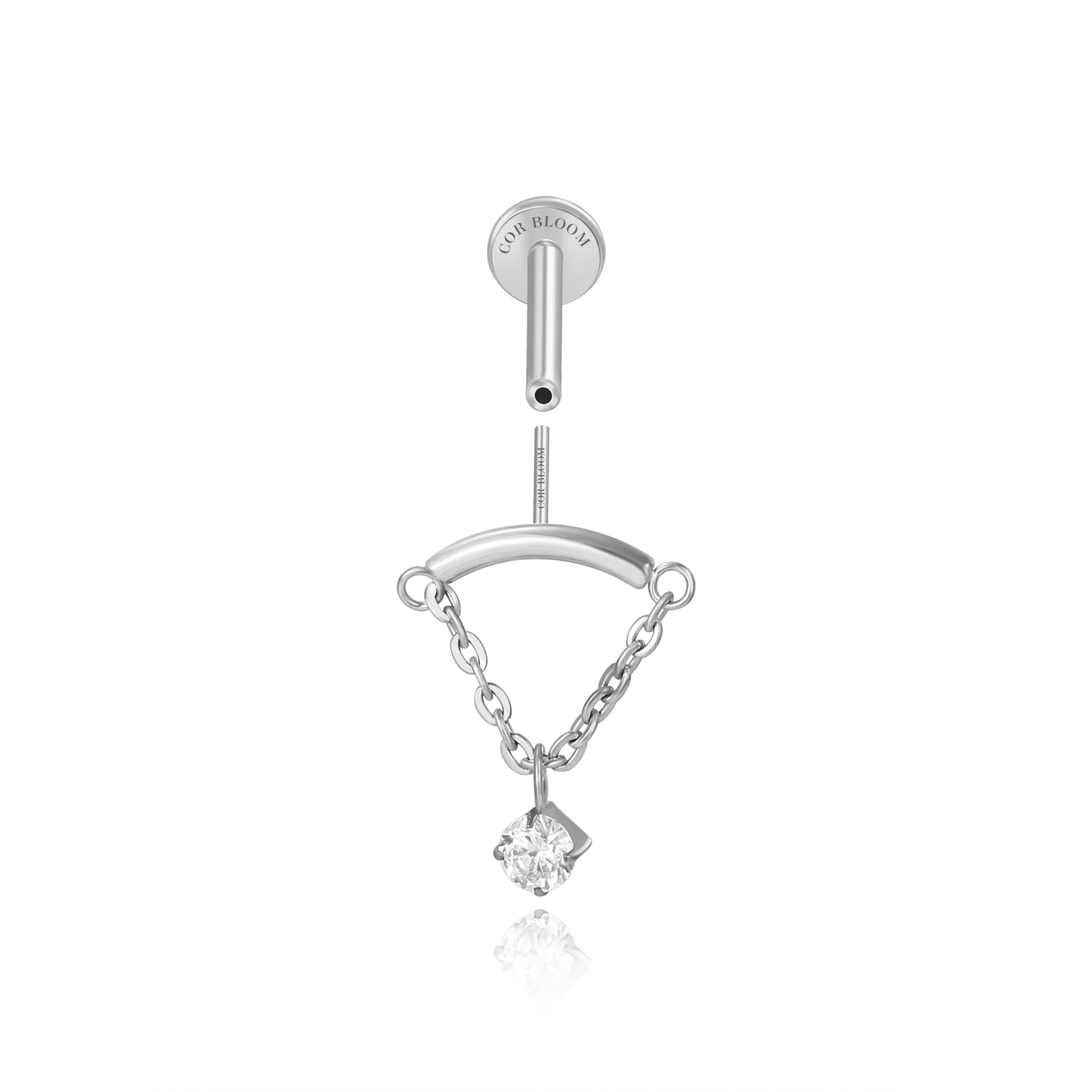 Titanium Liberty Diamond Dangle Stud - Vertical Helix & Hidden Rook