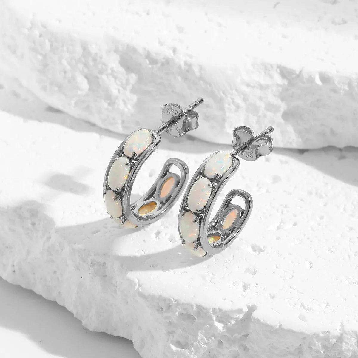 Luxe White Opal Stone Huggie Earrings