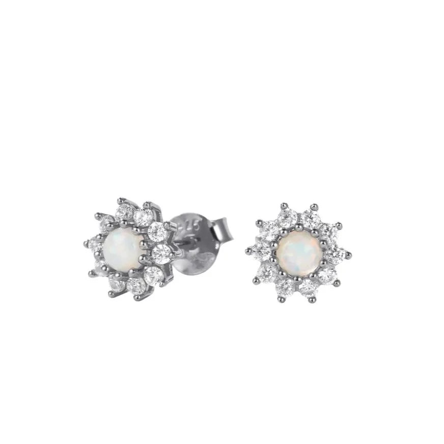 Sparkling White Opal Sunflower Stud Earring